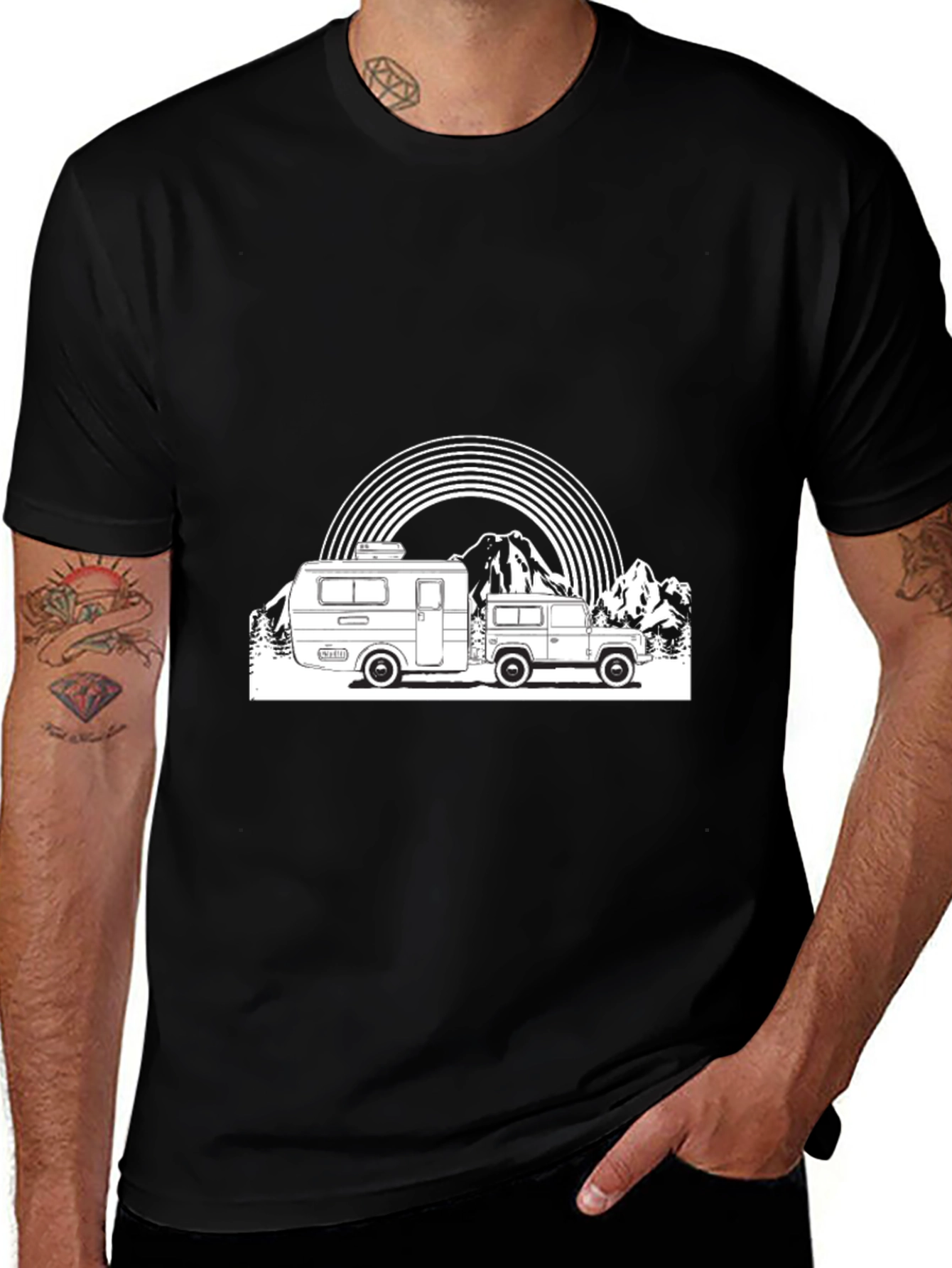 Retro Camper & Mountain Graphic T-Shirt
