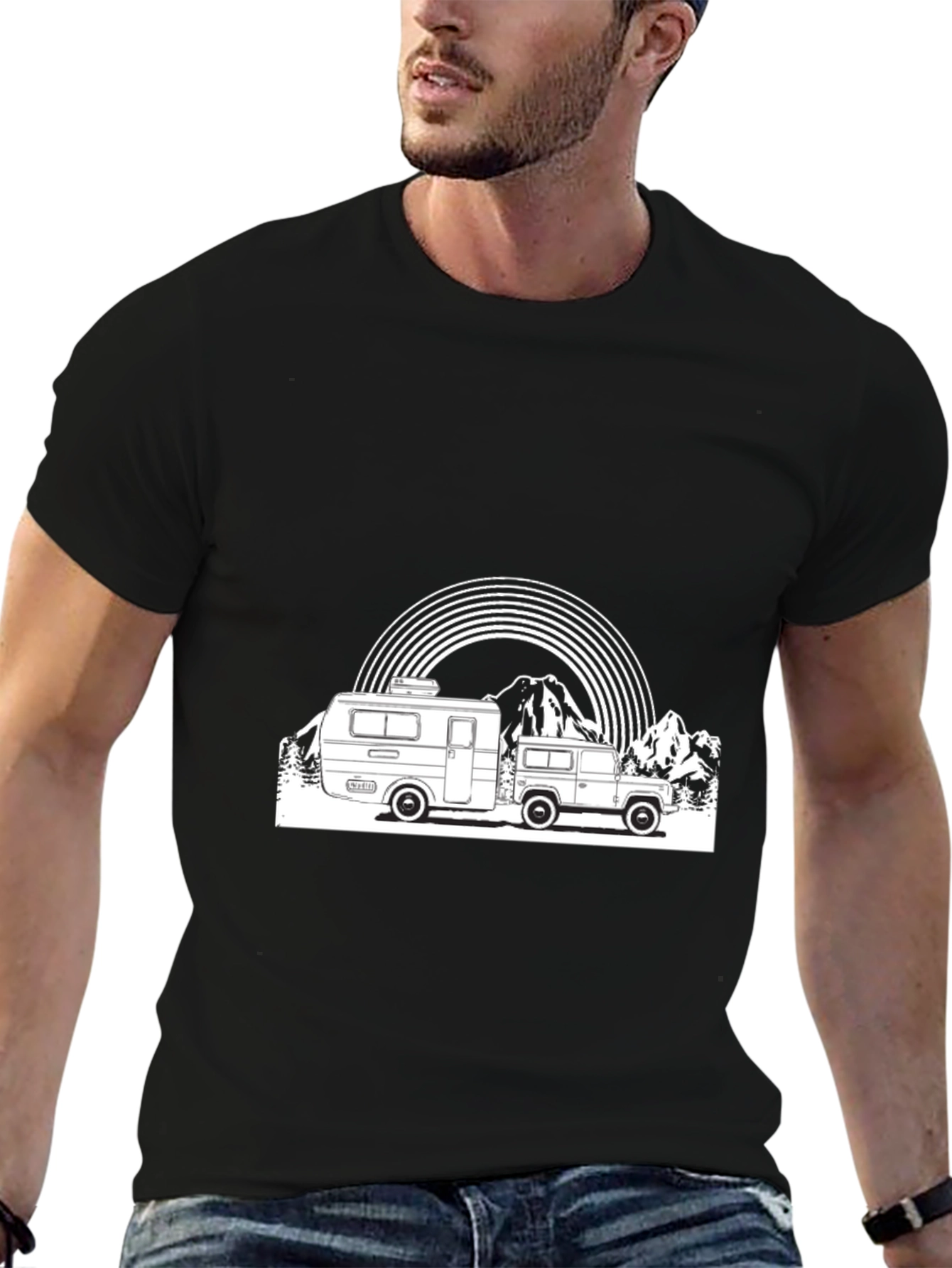 Retro Camper & Mountain Graphic T-Shirt