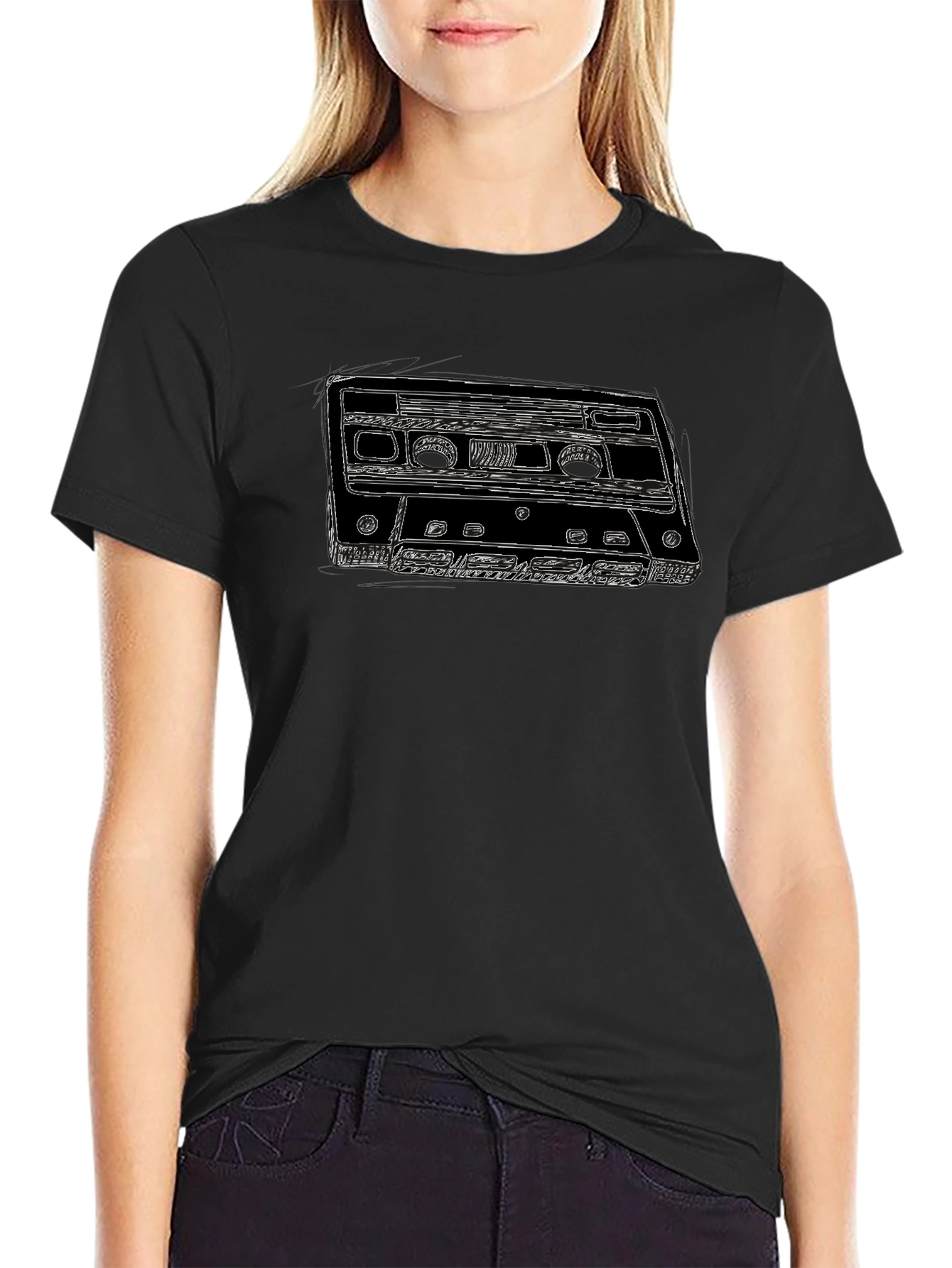 Retro Cassette Tape Graphic Tee - Black T-Shirt
