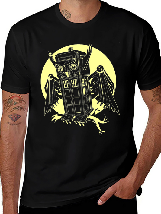 Doctor Who Tardis Owl T-Shirt - Mens Black Tee