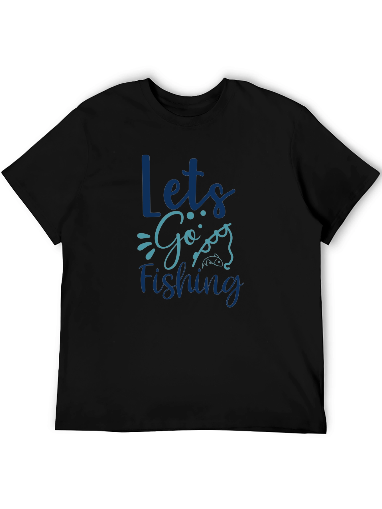 Lets Go Fishing Graphic Print Black T-Shirt