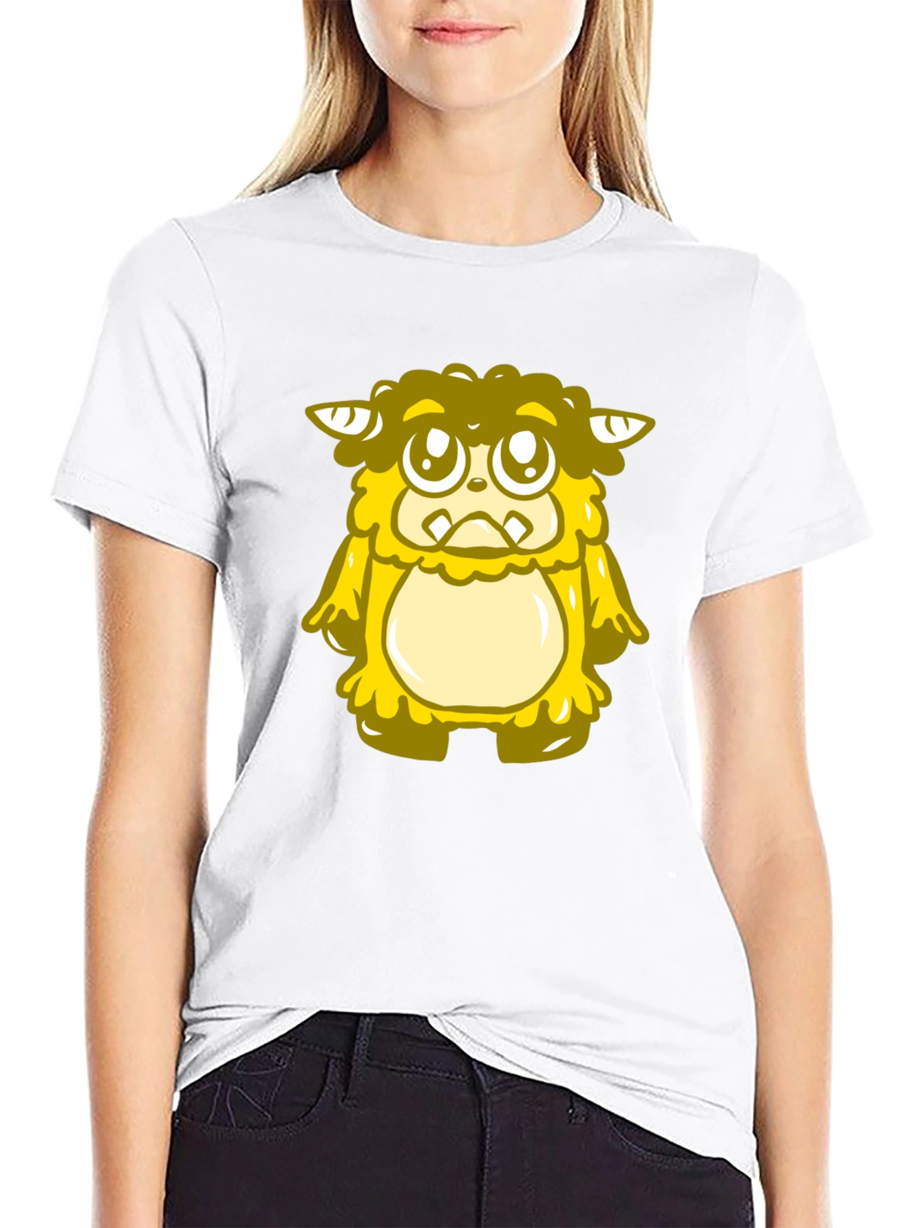 Cute Yellow Monster Graphic T-Shirt - Black