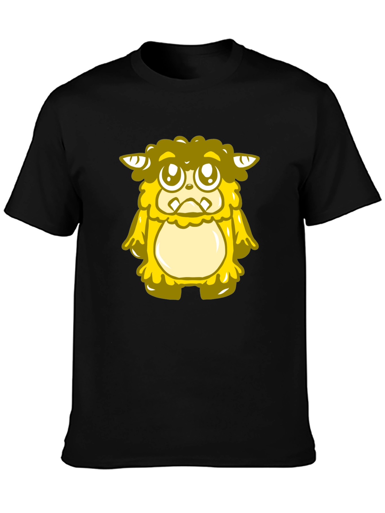 Cute Yellow Monster Graphic T-Shirt - Black