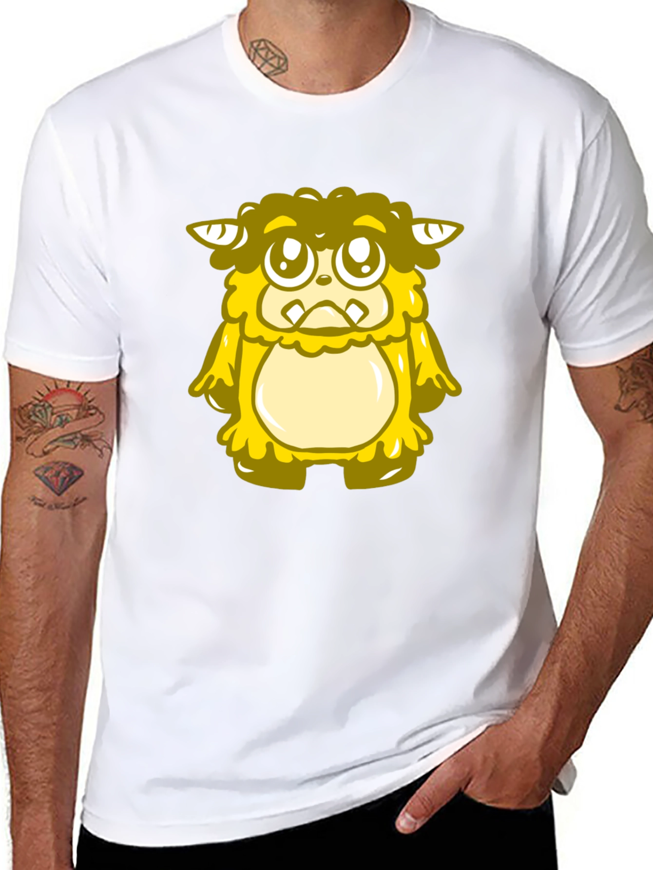 Cute Yellow Monster Graphic T-Shirt - Black