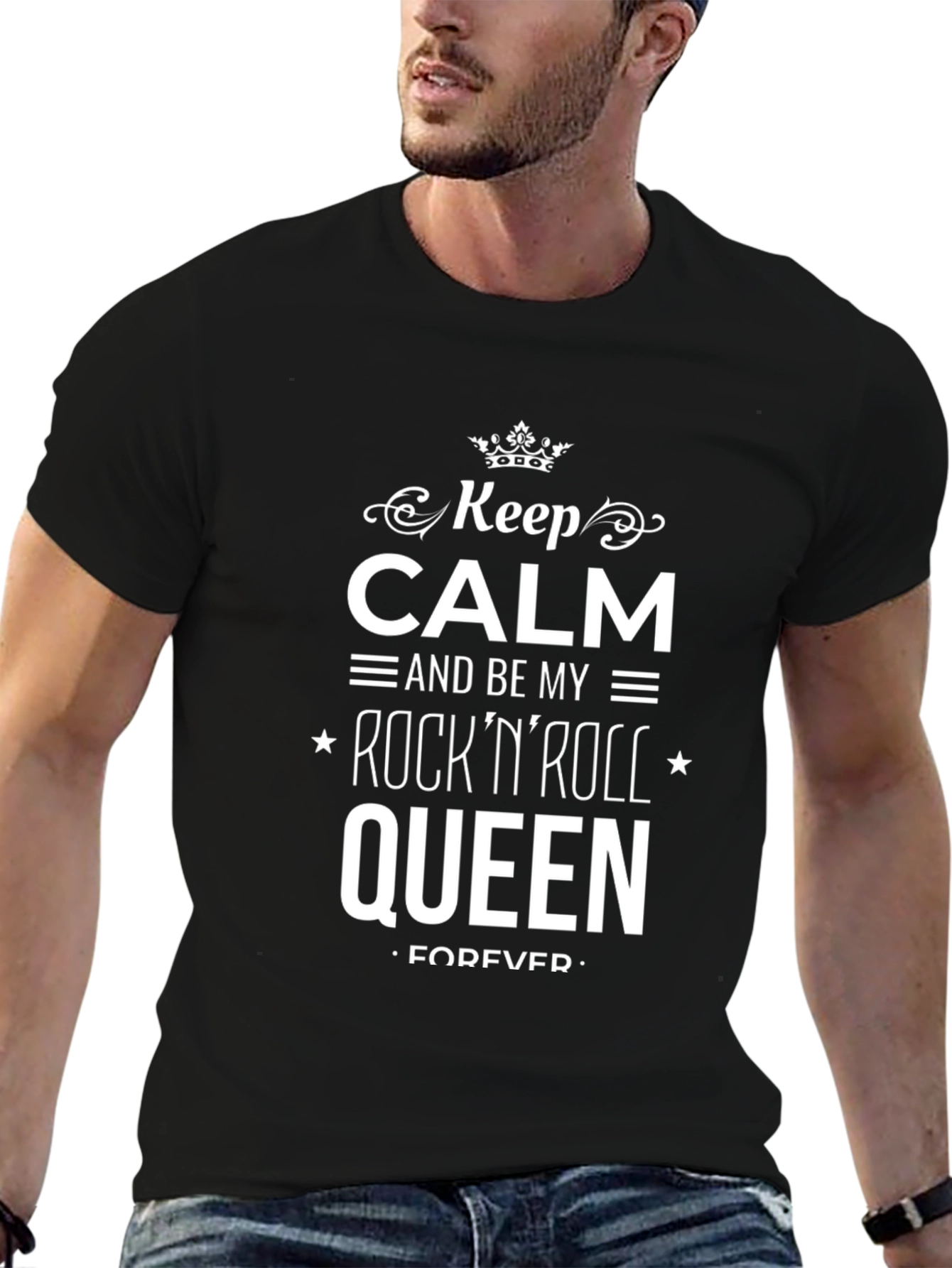 Keep Calm RocknRoll Queen Black Graphic Tee