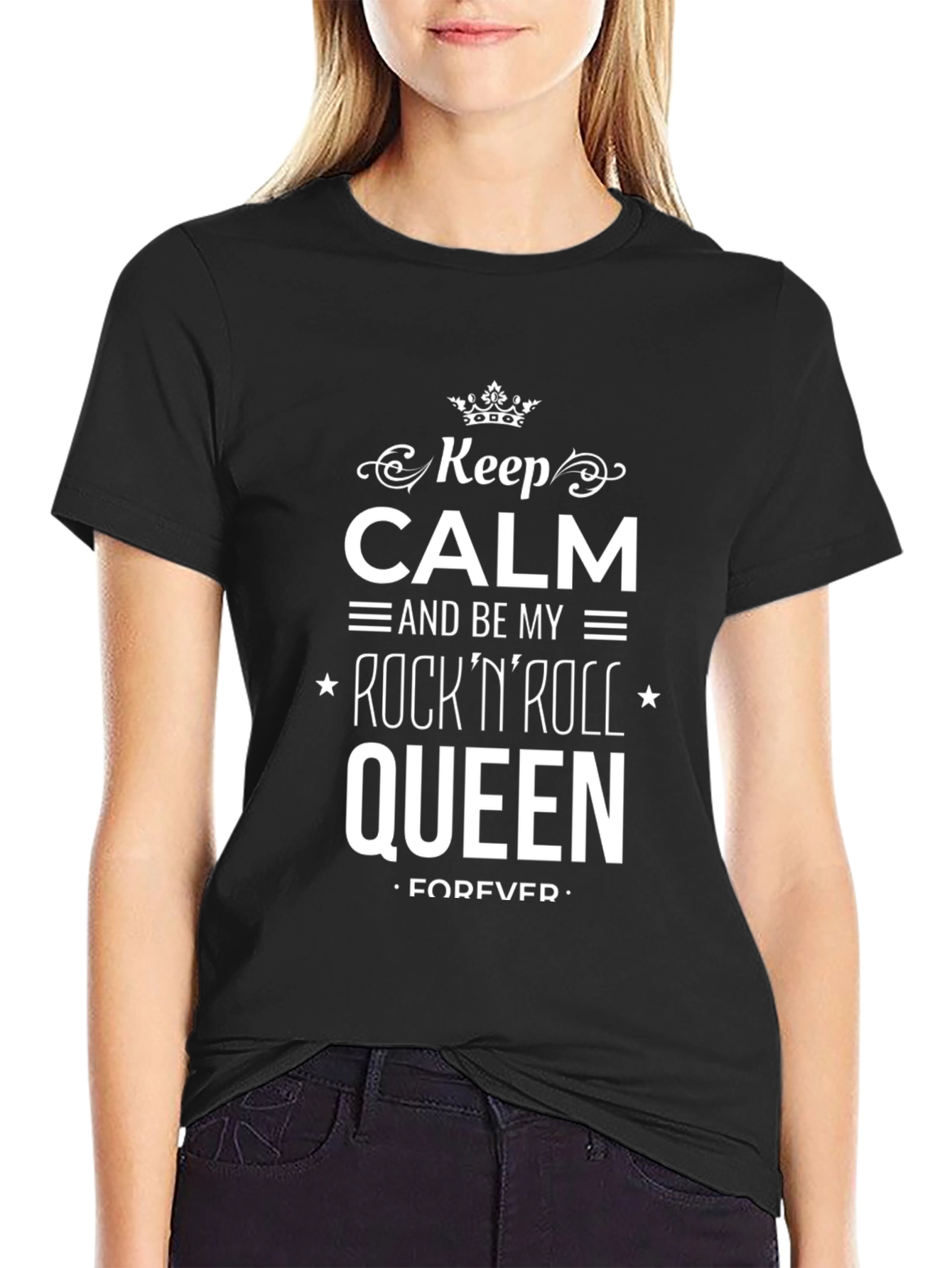 Keep Calm RocknRoll Queen Black Graphic Tee