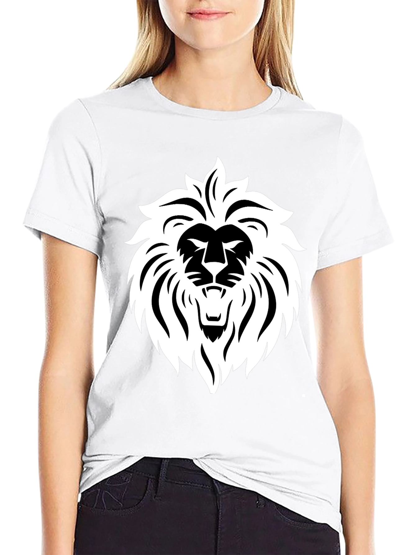 Bold Lion Graphic Tee - Black Cotton Blend
