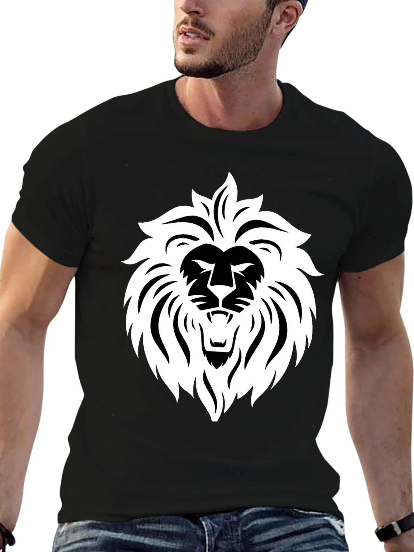 Bold Lion Graphic Tee - Black Cotton Blend