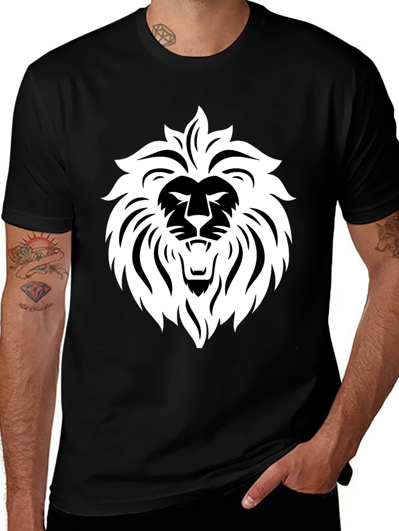 Bold Lion Graphic Tee - Black Cotton Blend