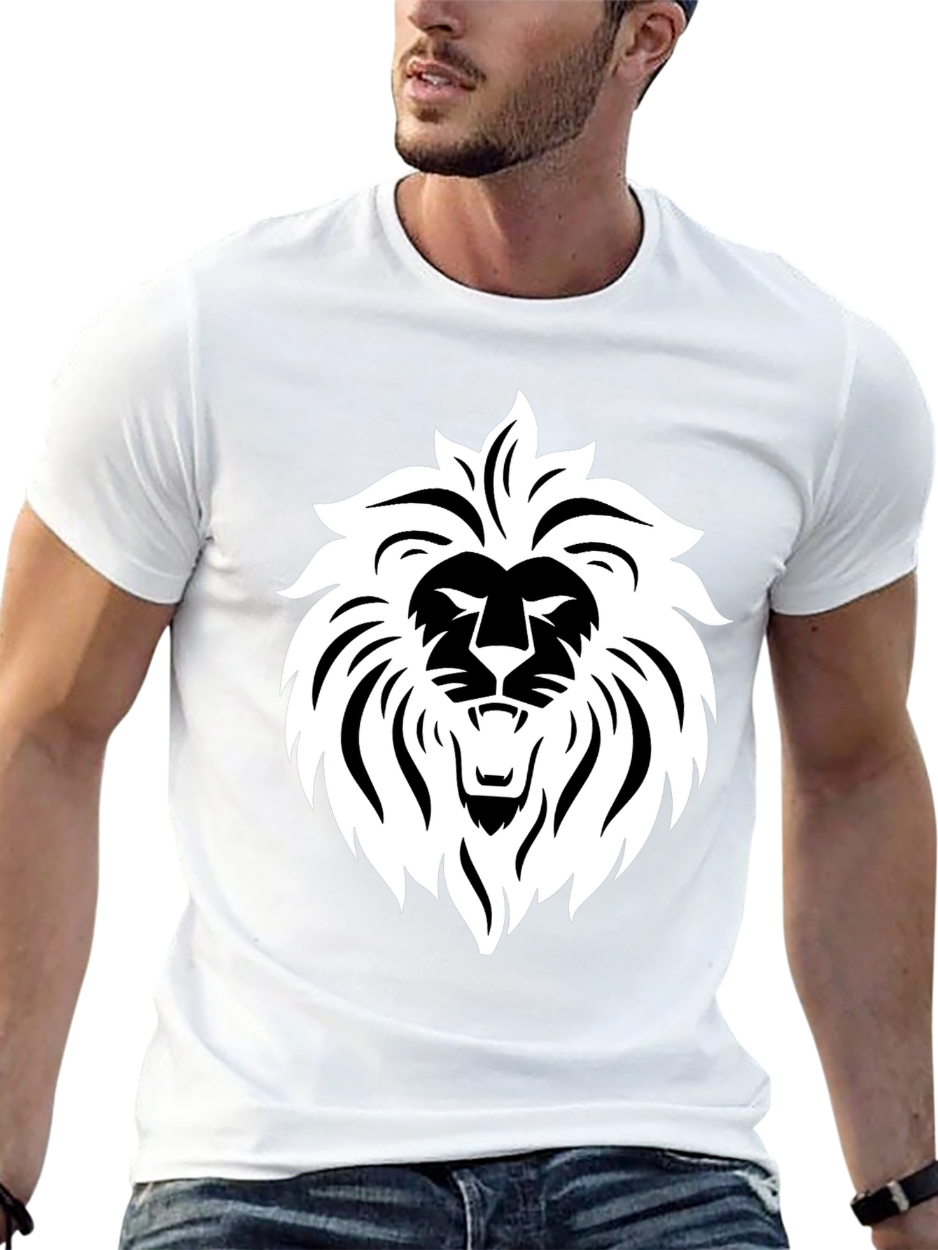 Bold Lion Graphic Tee - Black Cotton Blend