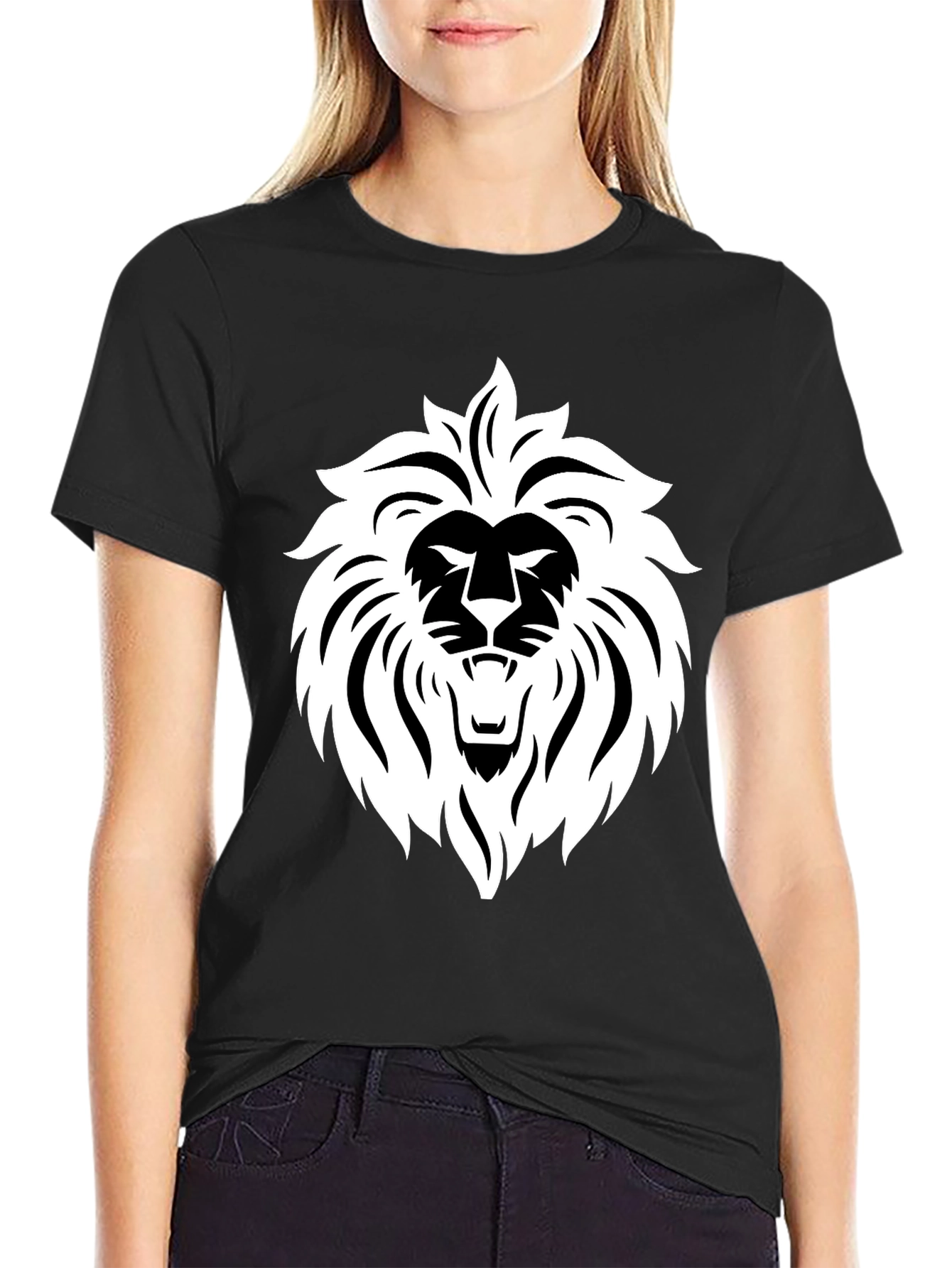 Bold Lion Graphic Tee - Black Cotton Blend