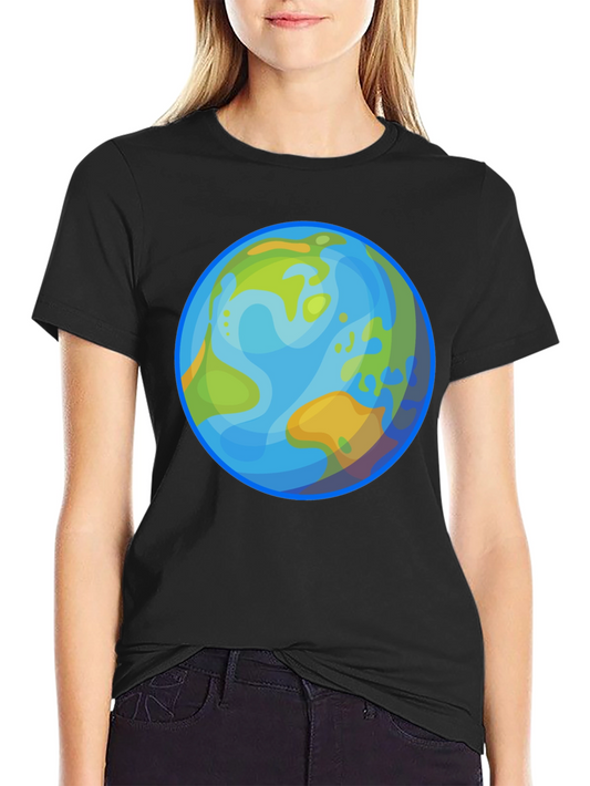 Earth Cartoon Graphic Black T-Shirt