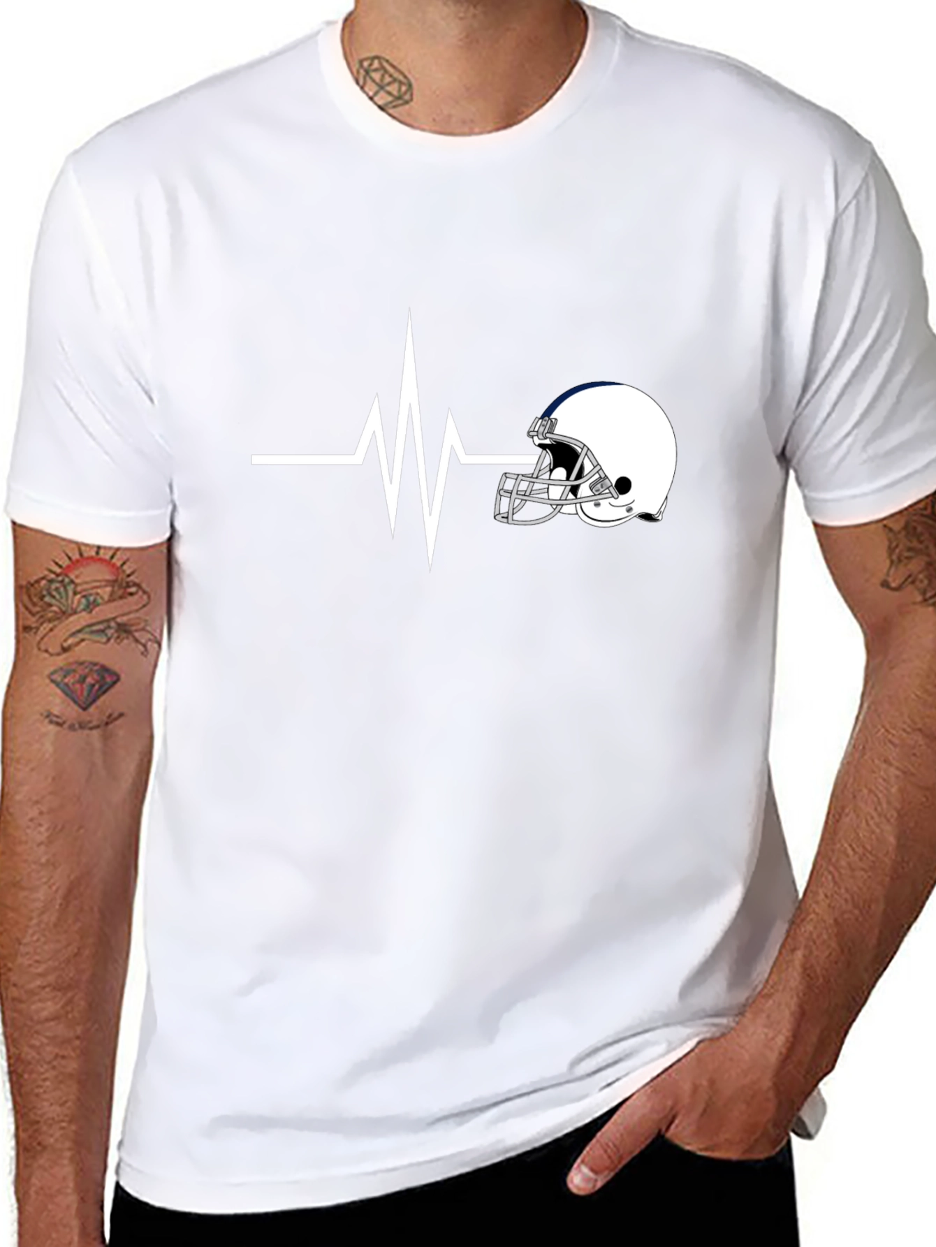 Football Helmet Heartbeat T-Shirt - Fan Apparel
