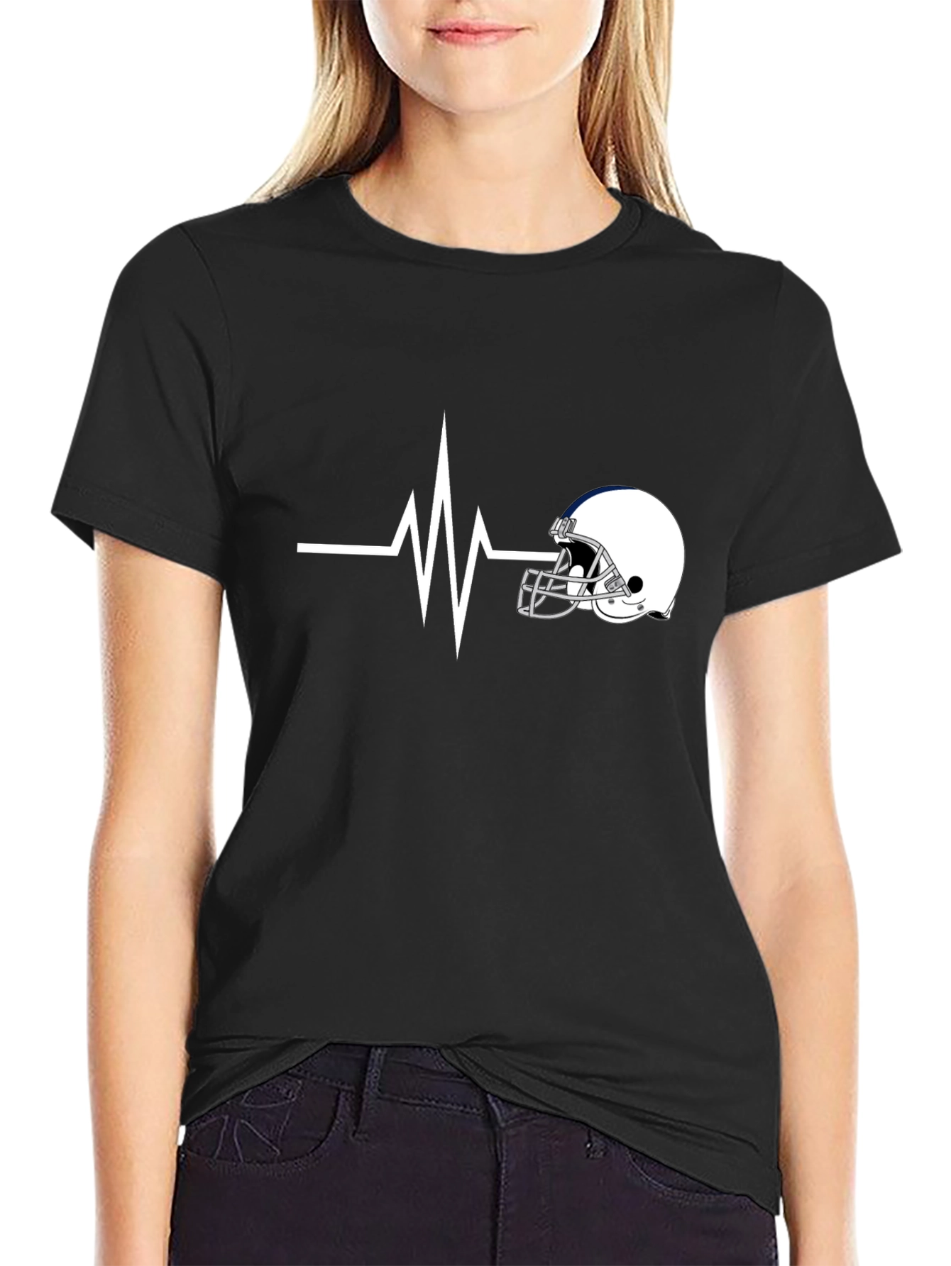 Football Helmet Heartbeat T-Shirt - Fan Apparel