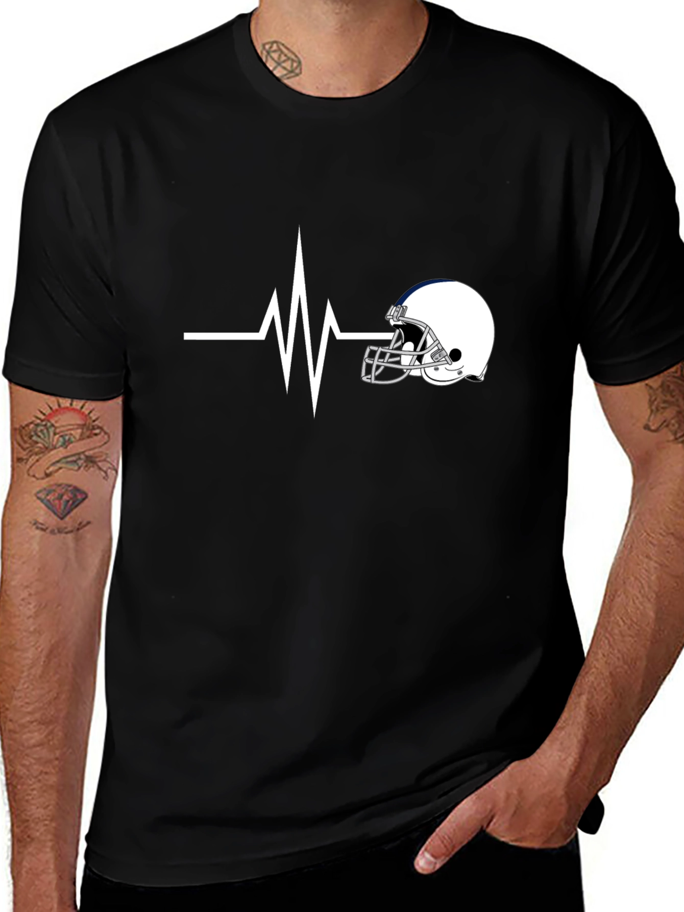 Football Helmet Heartbeat T-Shirt - Fan Apparel