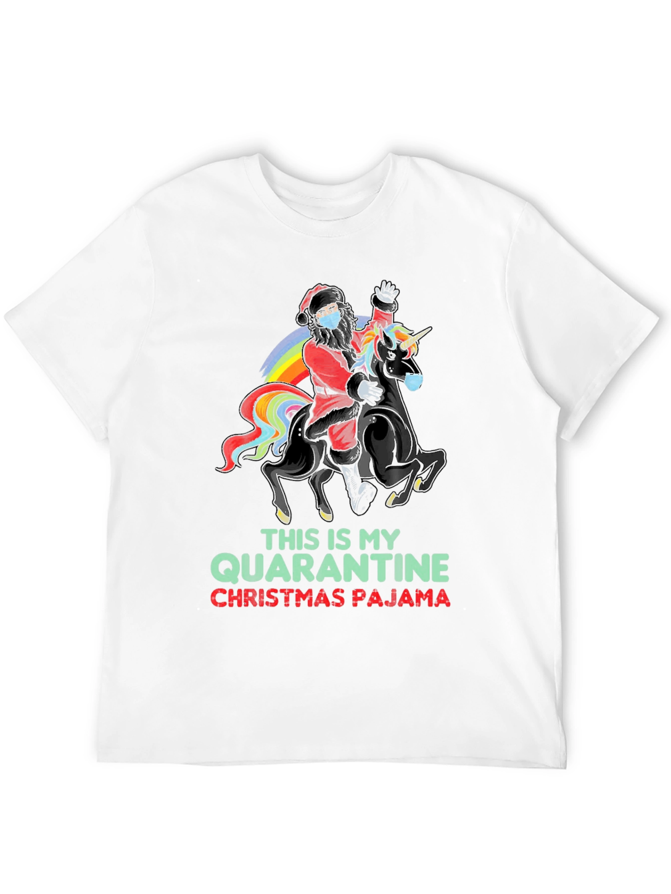 Quarantine Christmas Pajama Santa Unicorn T-Shirt
