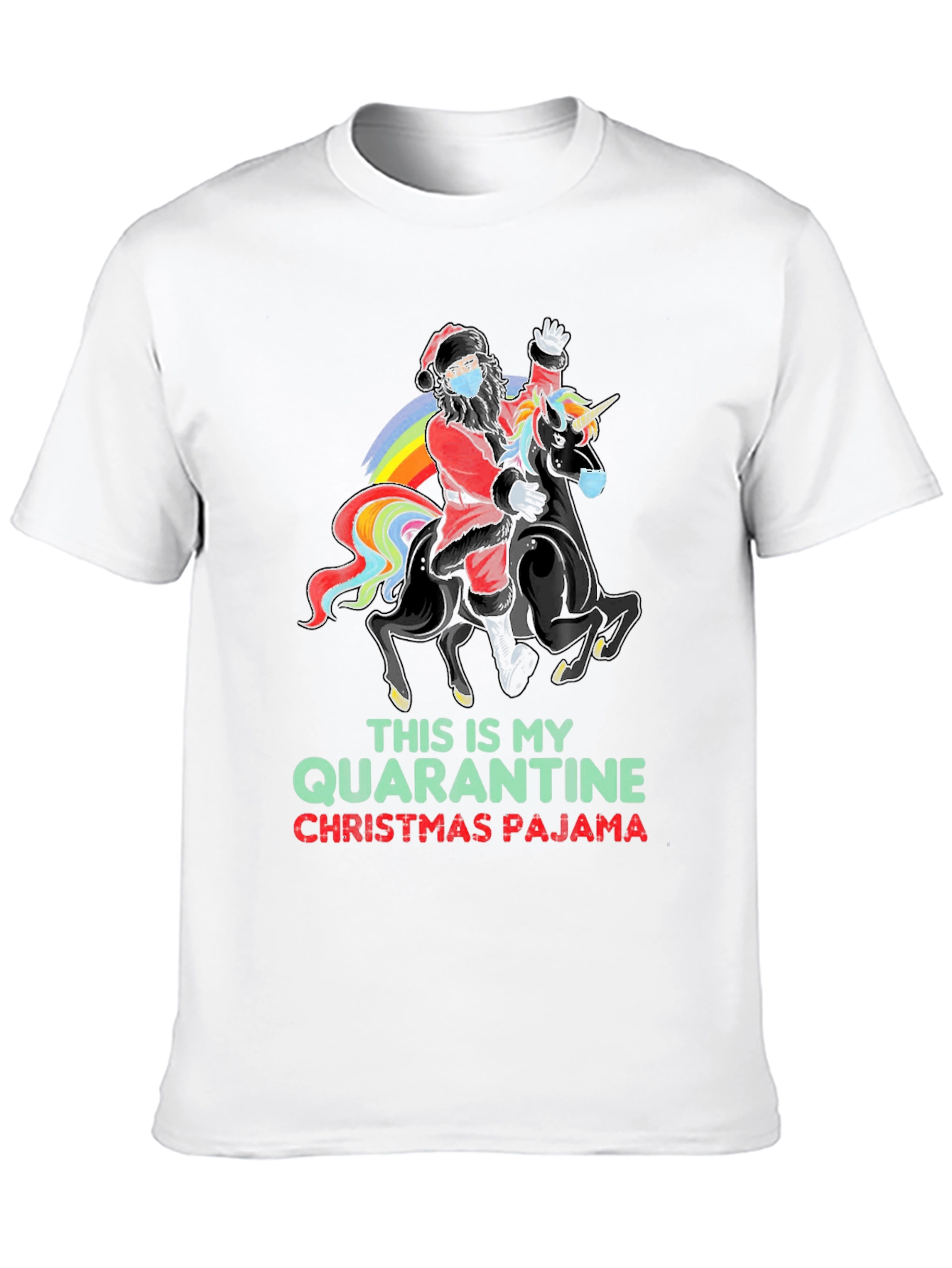 Quarantine Christmas Pajama Santa Unicorn T-Shirt