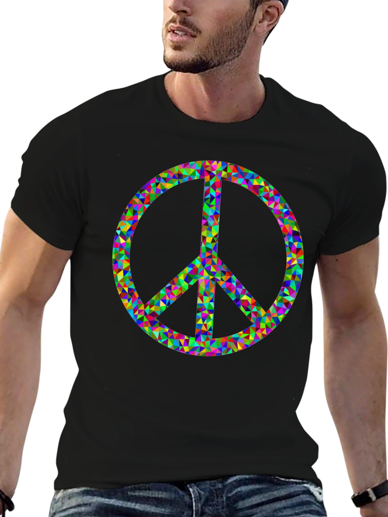 Peace Sign Graphic Tee - Black Cotton Comfort