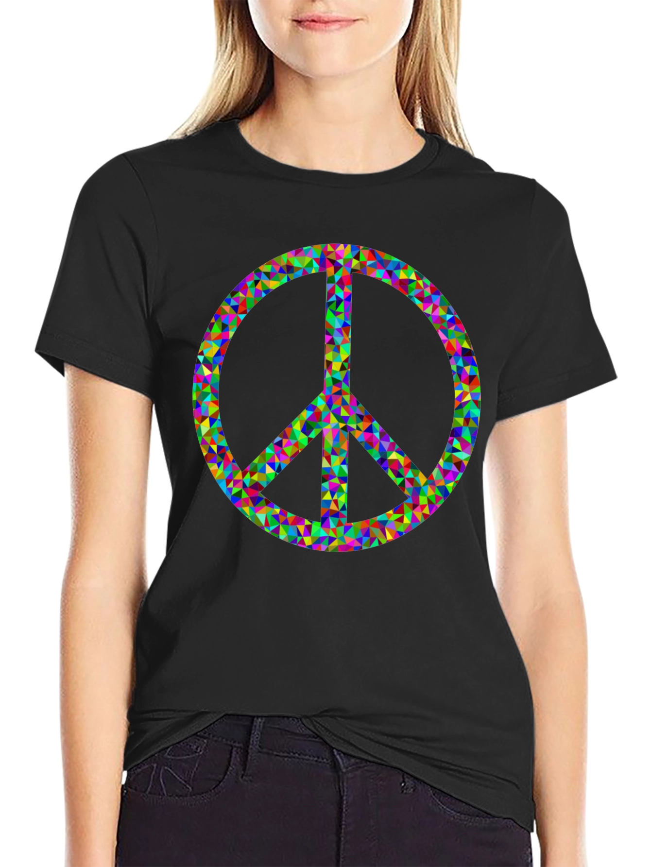 Peace Sign Graphic Tee - Black Cotton Comfort