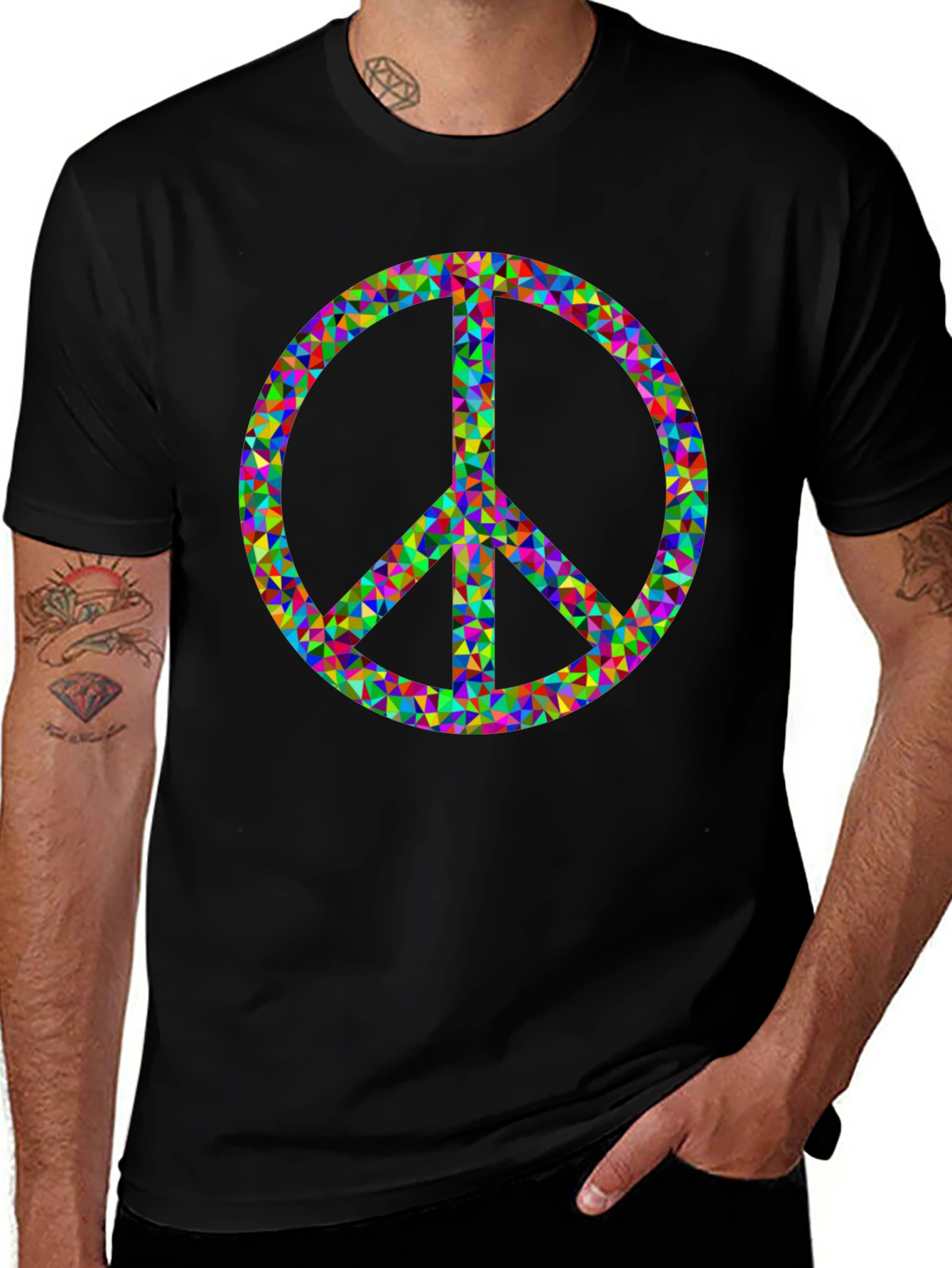 Peace Sign Graphic Tee - Black Cotton Comfort