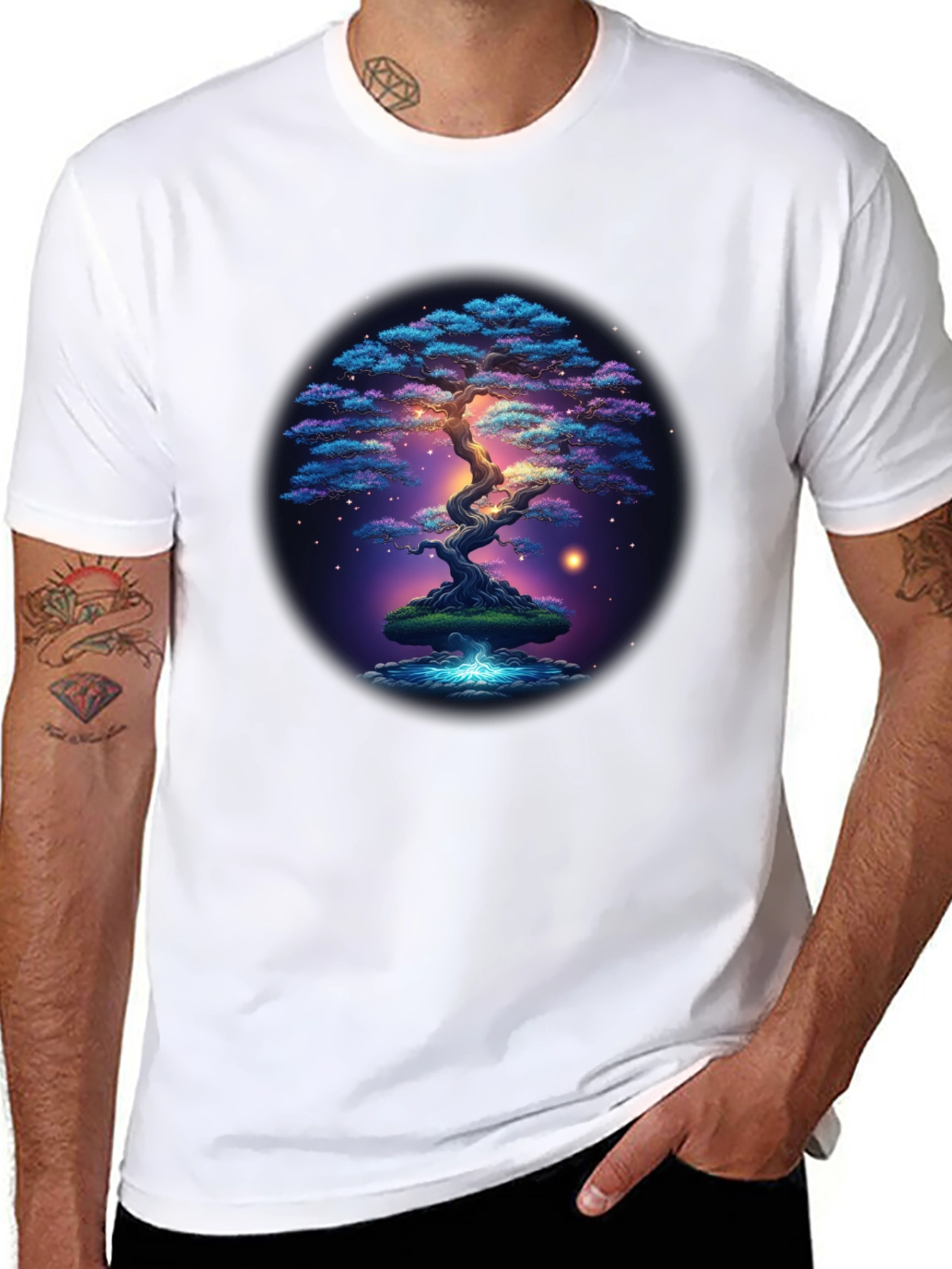 Enchanted Bonsai Tree Graphic Tee - Mystical Design