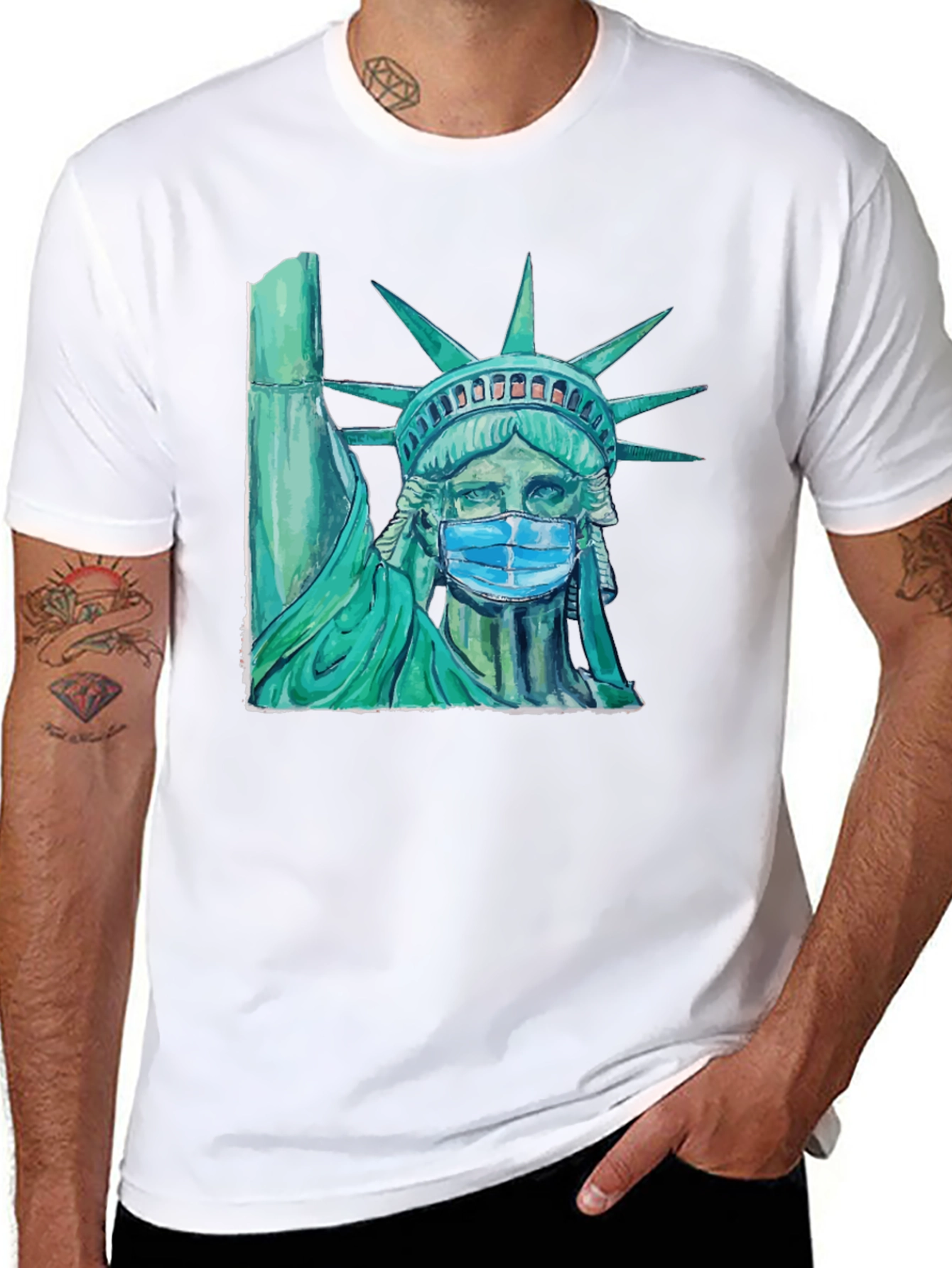 Statue of Liberty Mask Graphic T-Shirt