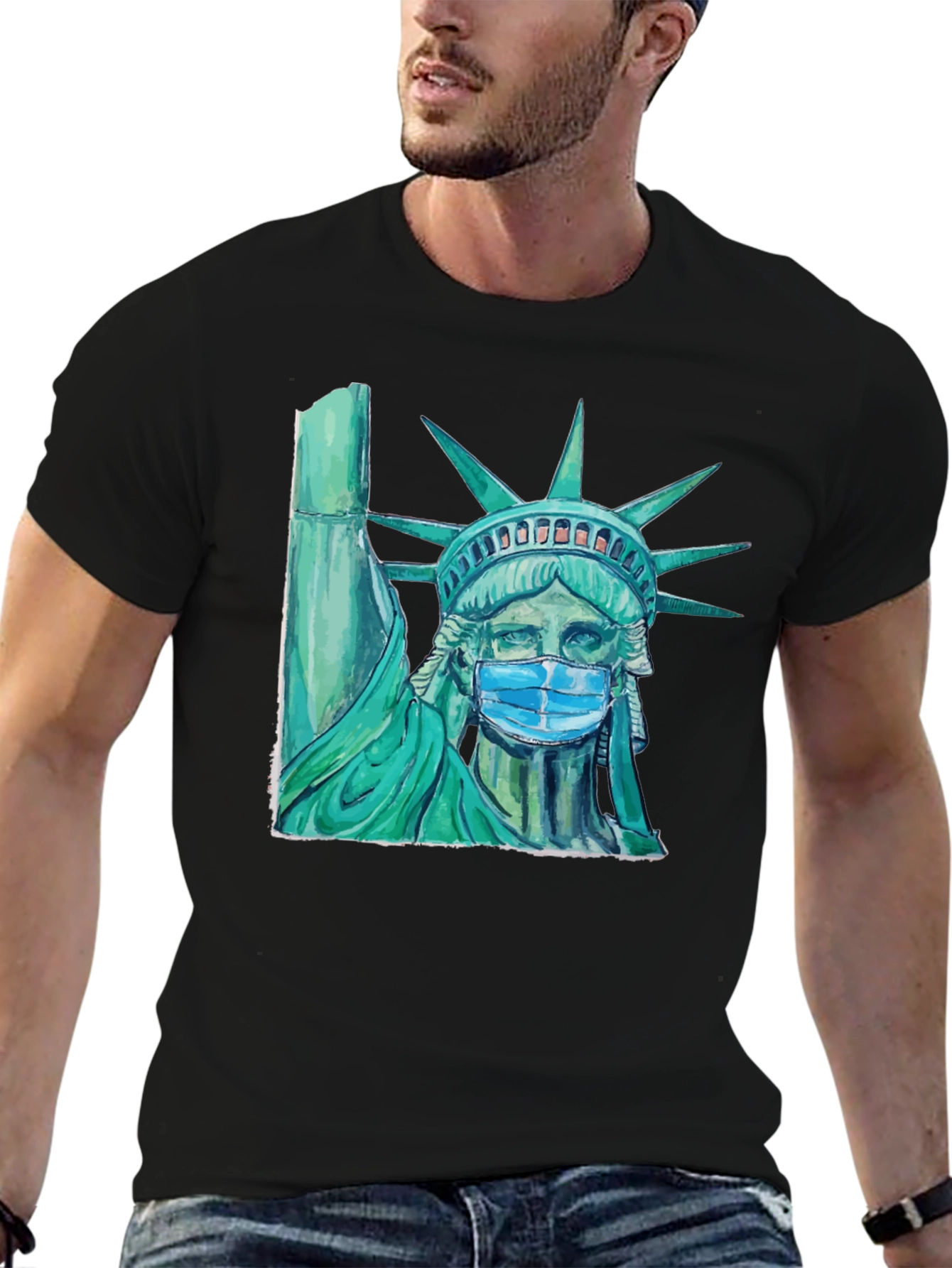 Statue of Liberty Mask Graphic T-Shirt