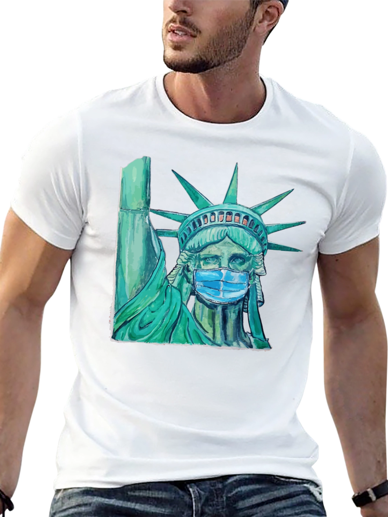 Statue of Liberty Mask Graphic T-Shirt
