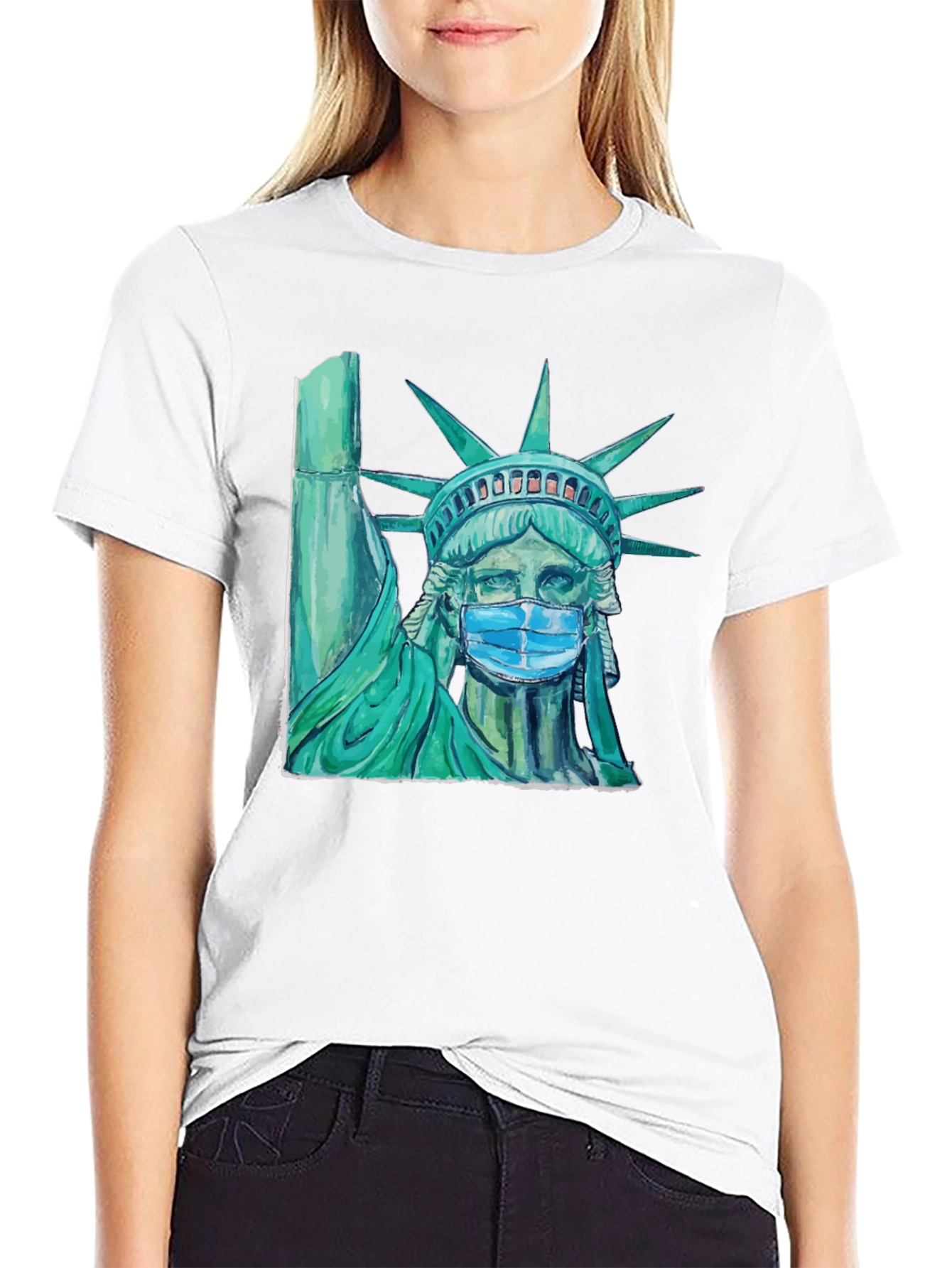 Statue of Liberty Mask Graphic T-Shirt