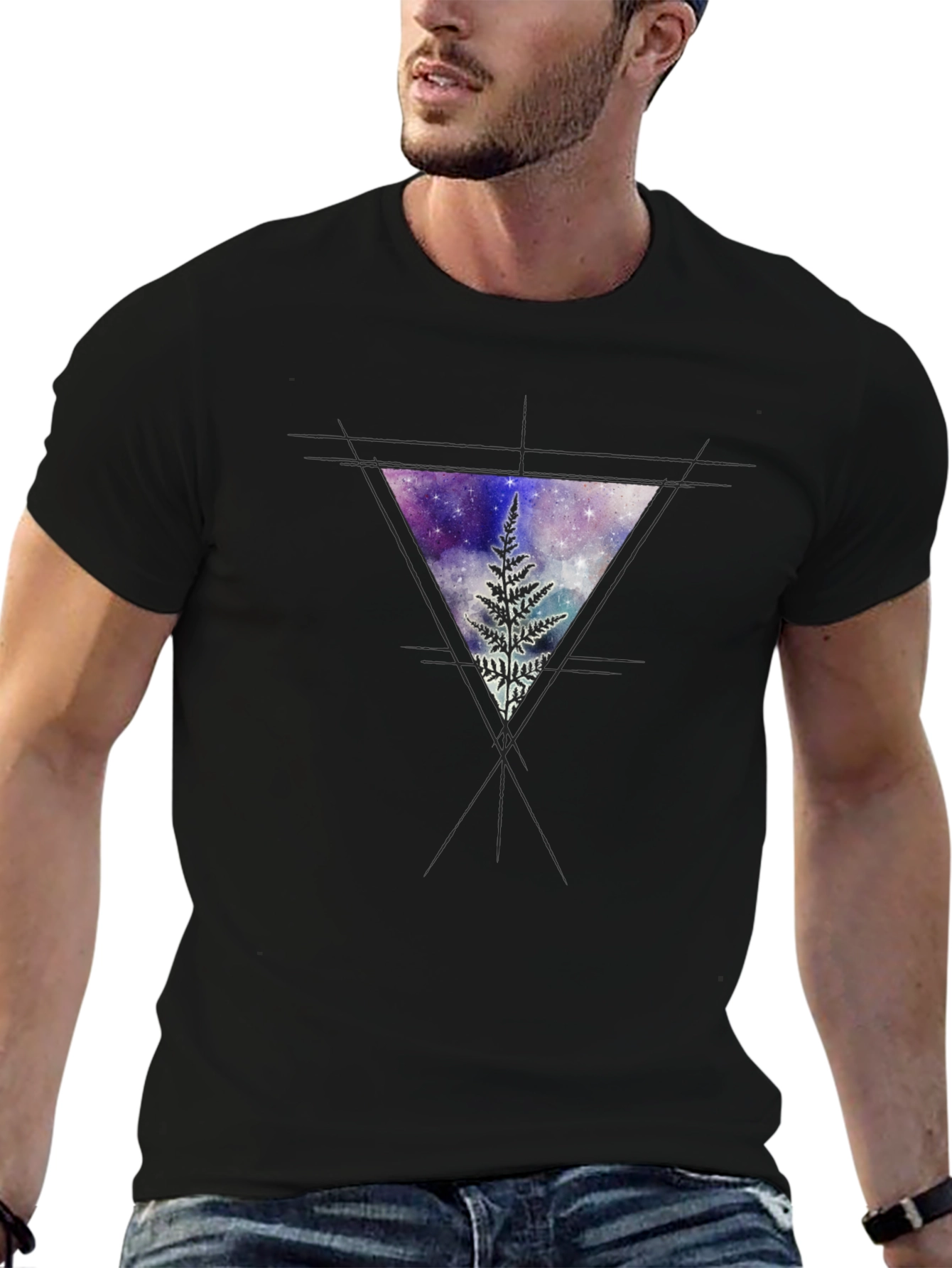 Cosmic Fern Triangle Graphic Tee - Black