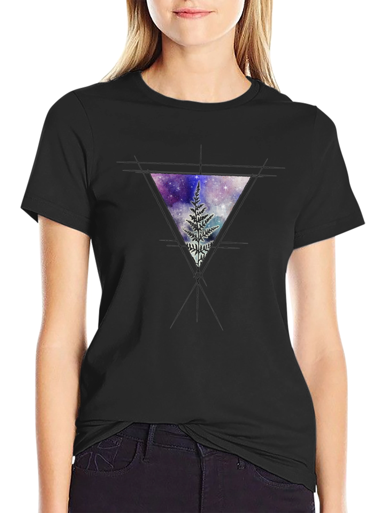Cosmic Fern Triangle Graphic Tee - Black