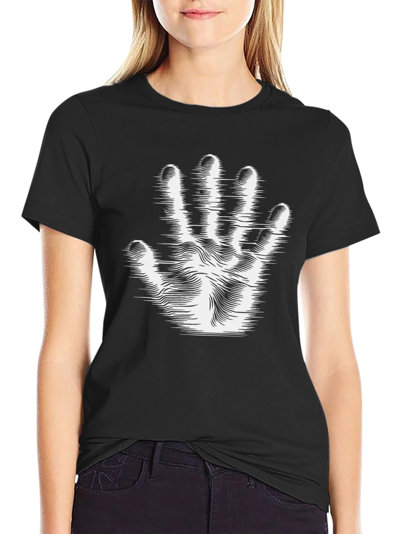 Optical Illusion Hand Print Black T-Shirt