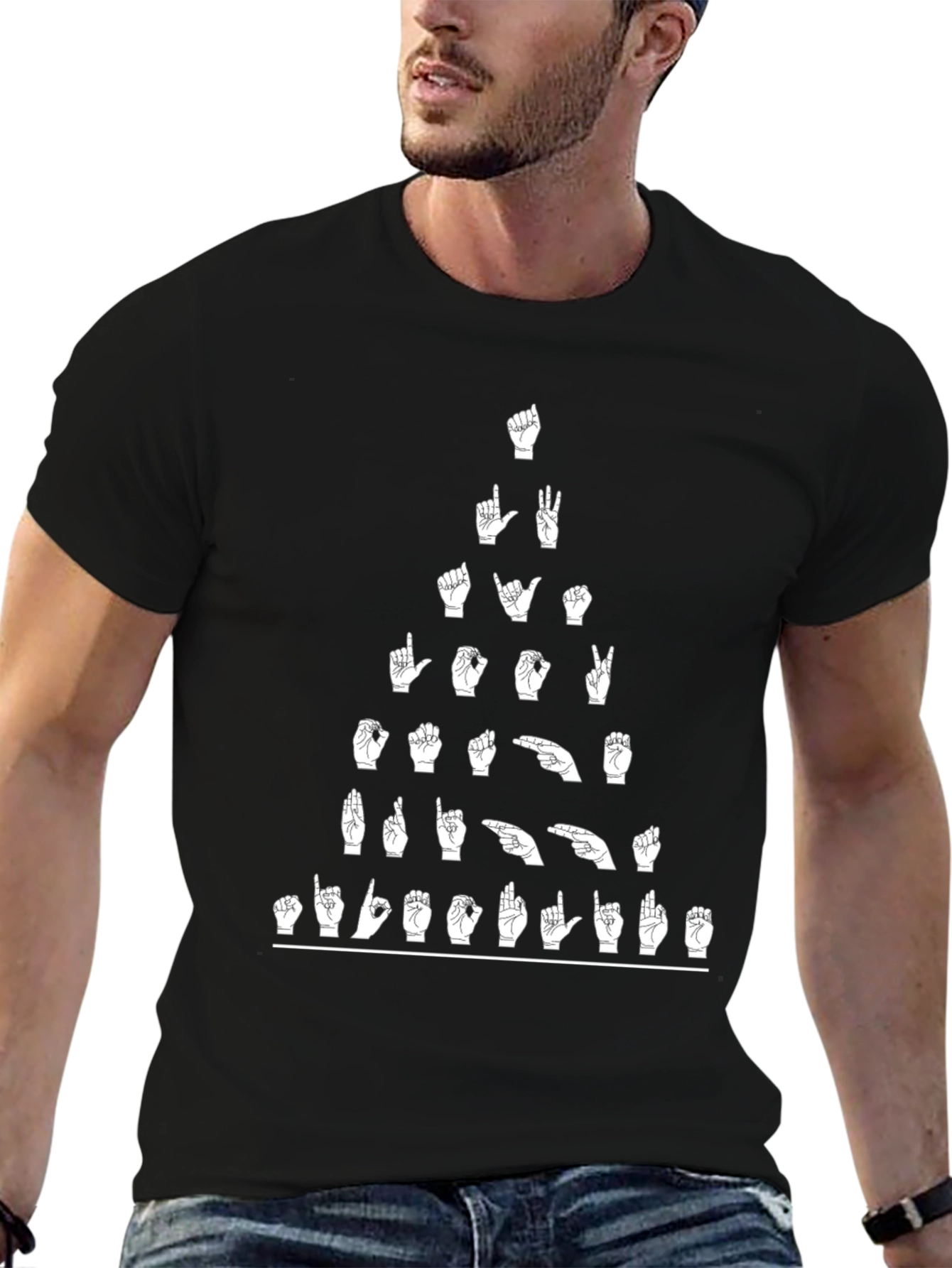 ASL Alphabet Hand Sign Language Black T-Shirt