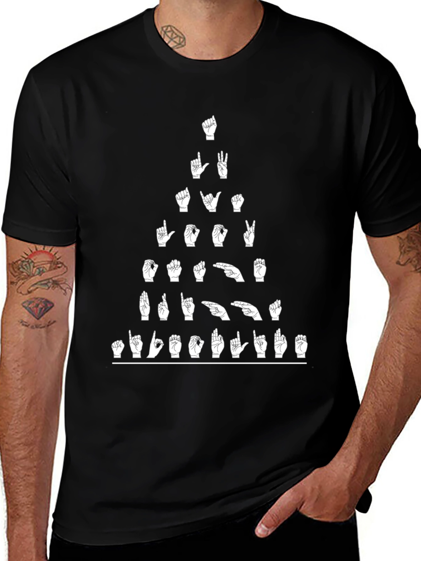 ASL Alphabet Hand Sign Language Black T-Shirt