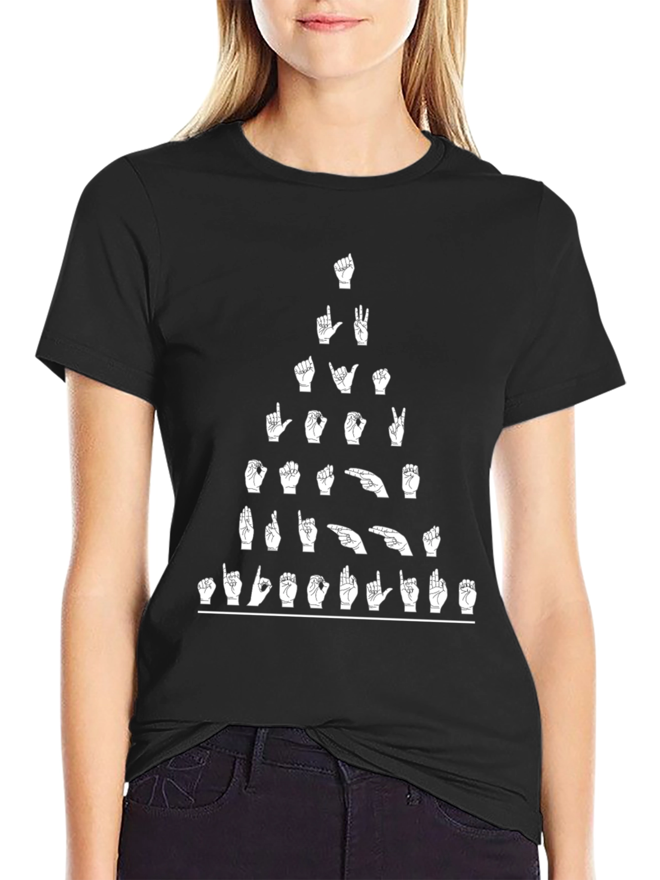 ASL Alphabet Hand Sign Language Black T-Shirt