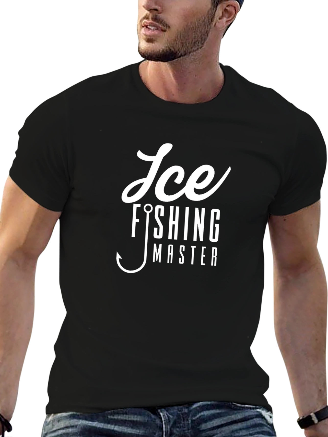 Ice Fishing Master Graphic Tee - Black Cotton T-Shirt