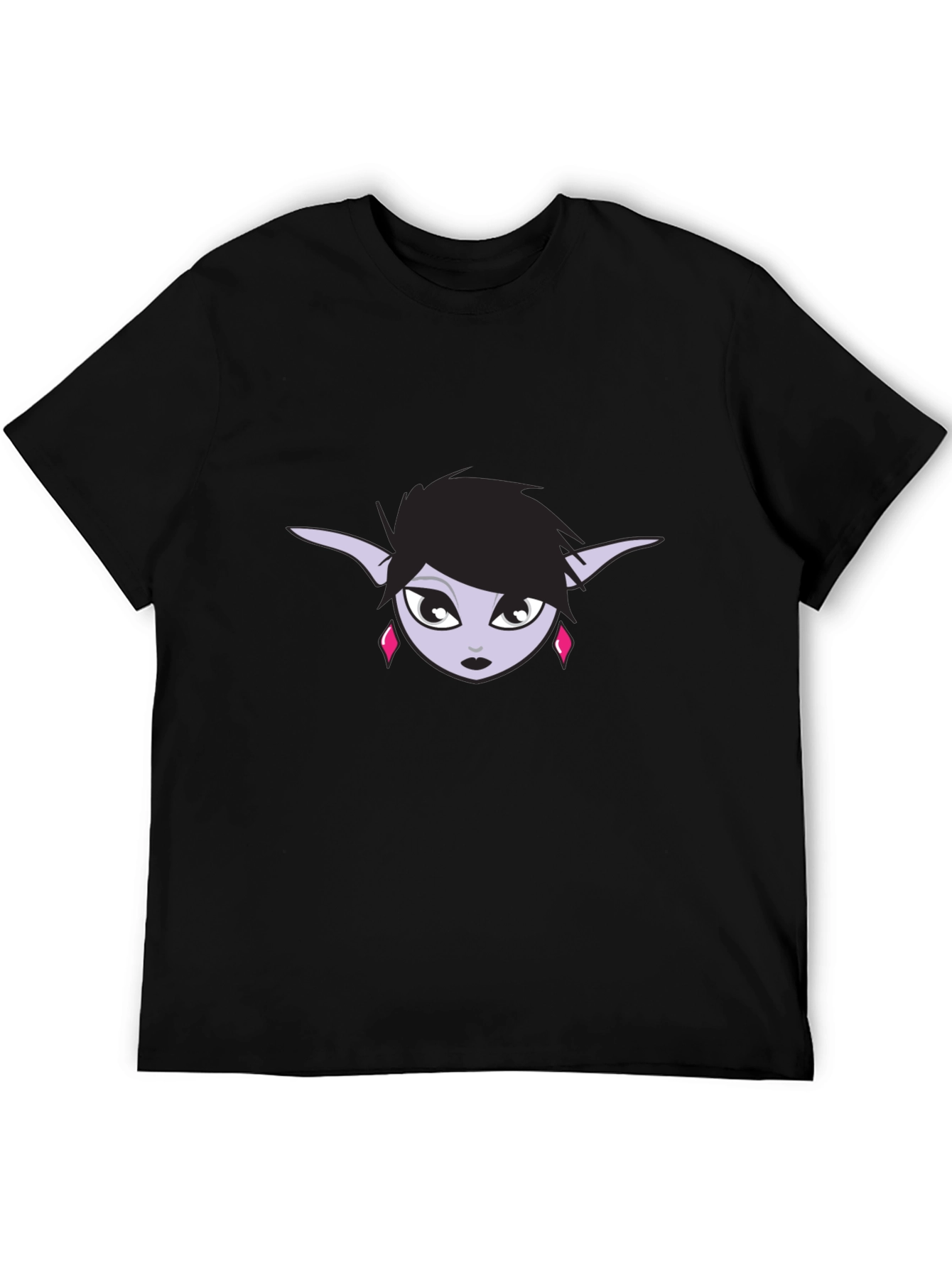 Black T-Shirt with Elf Girl Graphic Tee