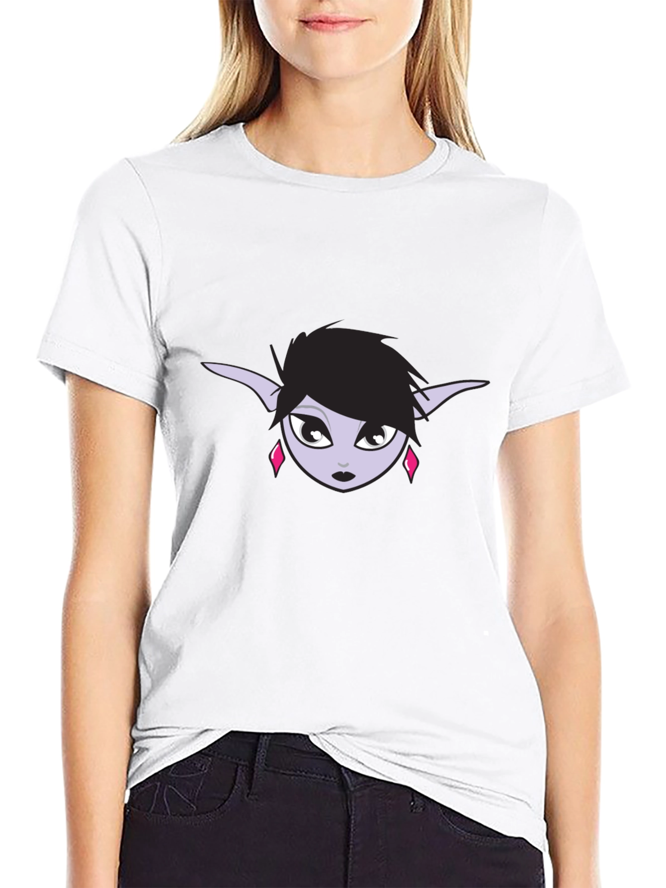 Black T-Shirt with Elf Girl Graphic Tee