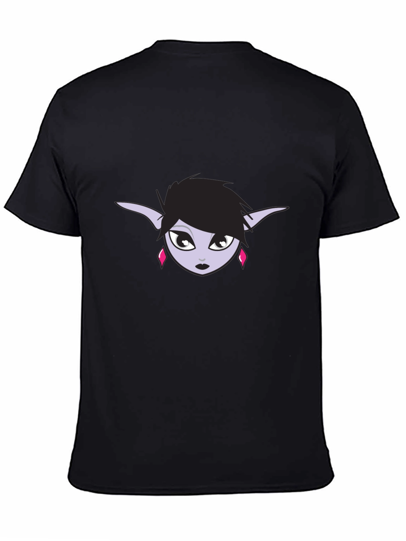 Black T-Shirt with Elf Girl Graphic Tee