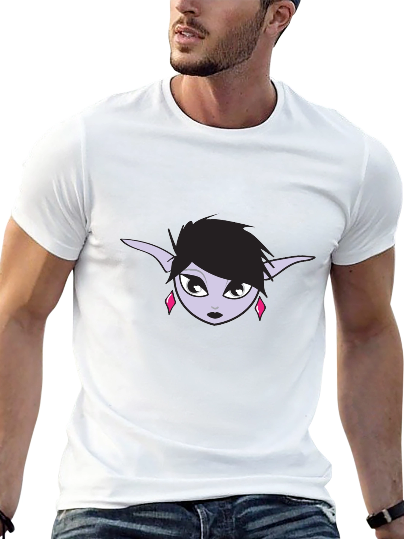 Black T-Shirt with Elf Girl Graphic Tee