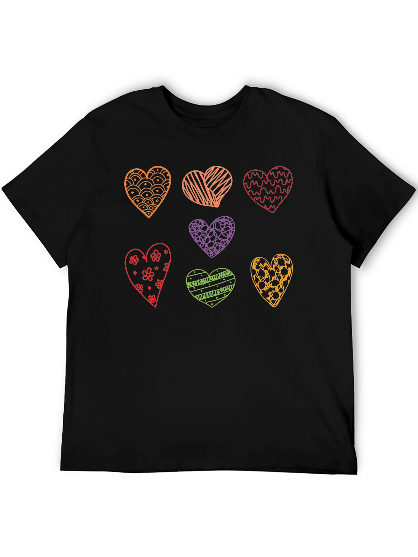 Heart Pattern Mens Black Graphic Tee