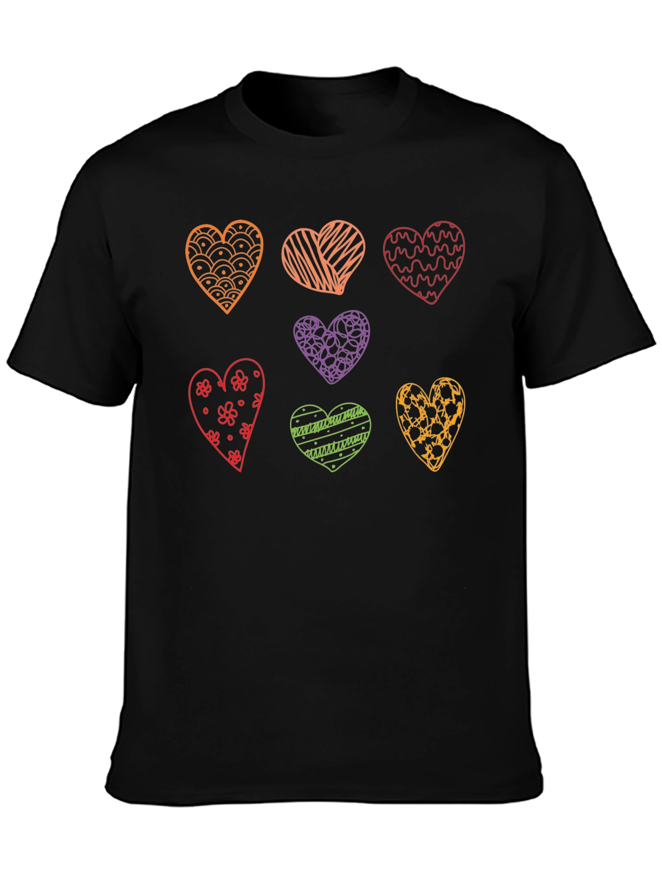 Heart Pattern Mens Black Graphic Tee