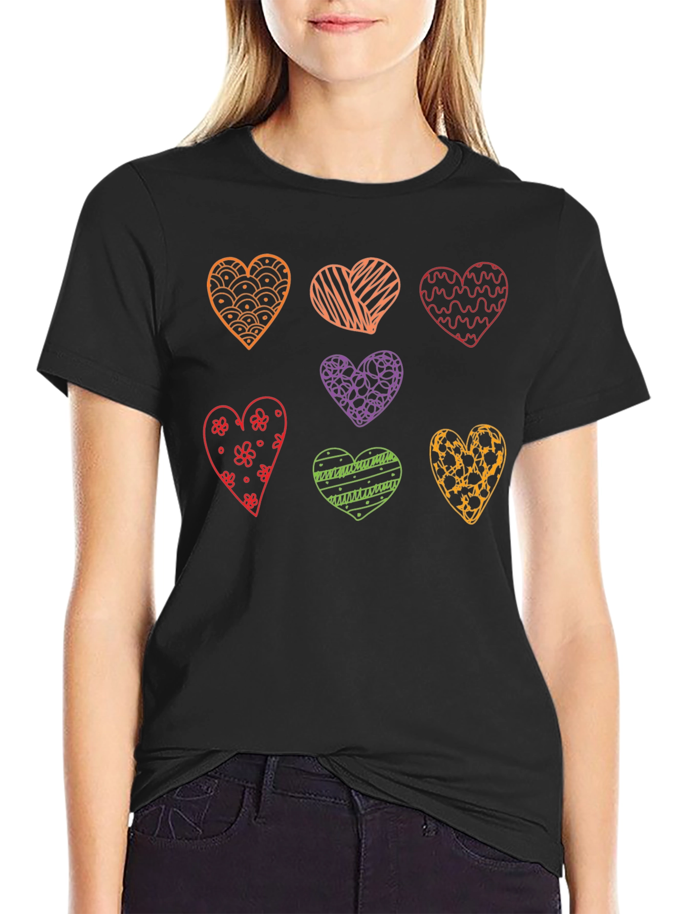 Heart Pattern Mens Black Graphic Tee