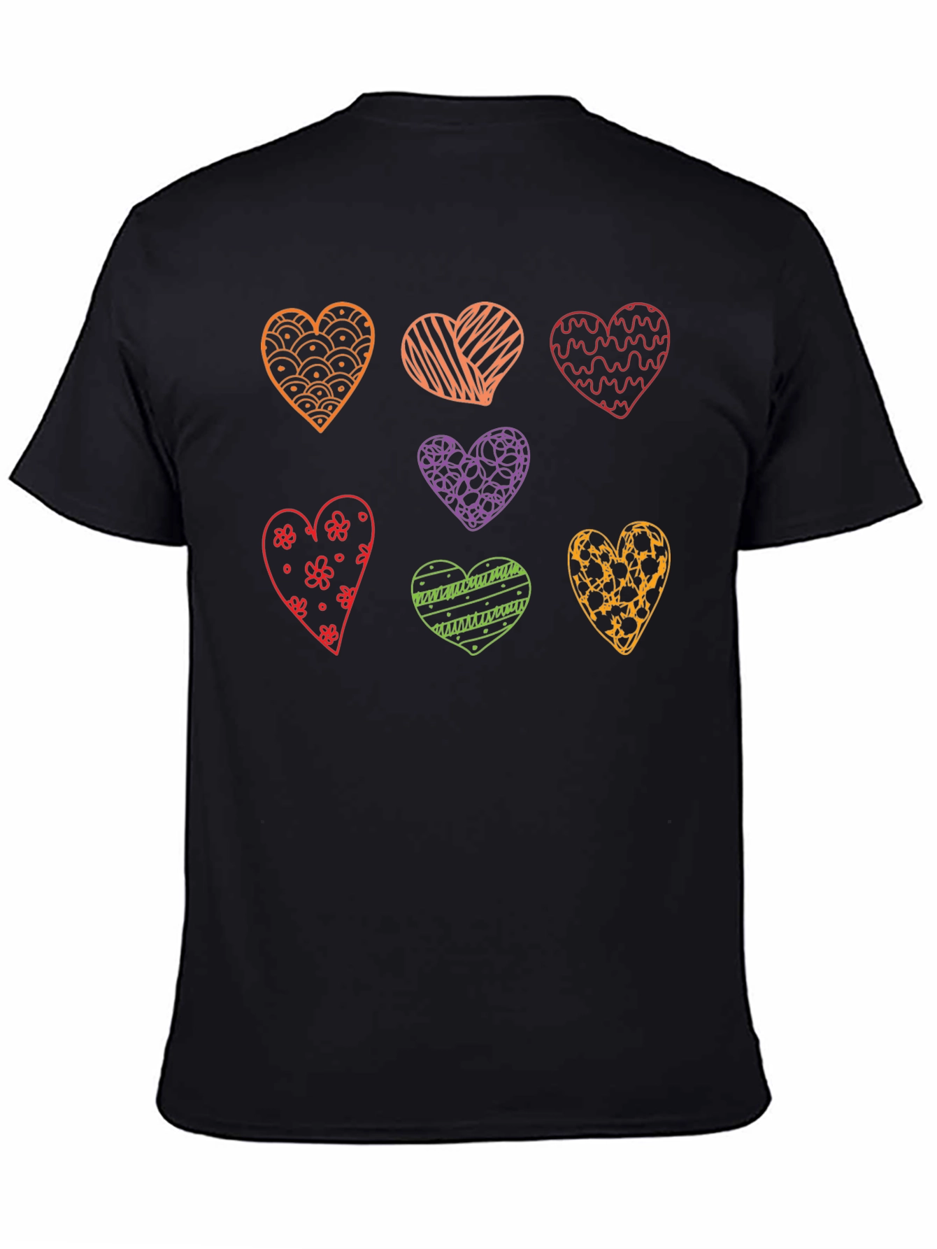 Heart Pattern Mens Black Graphic Tee