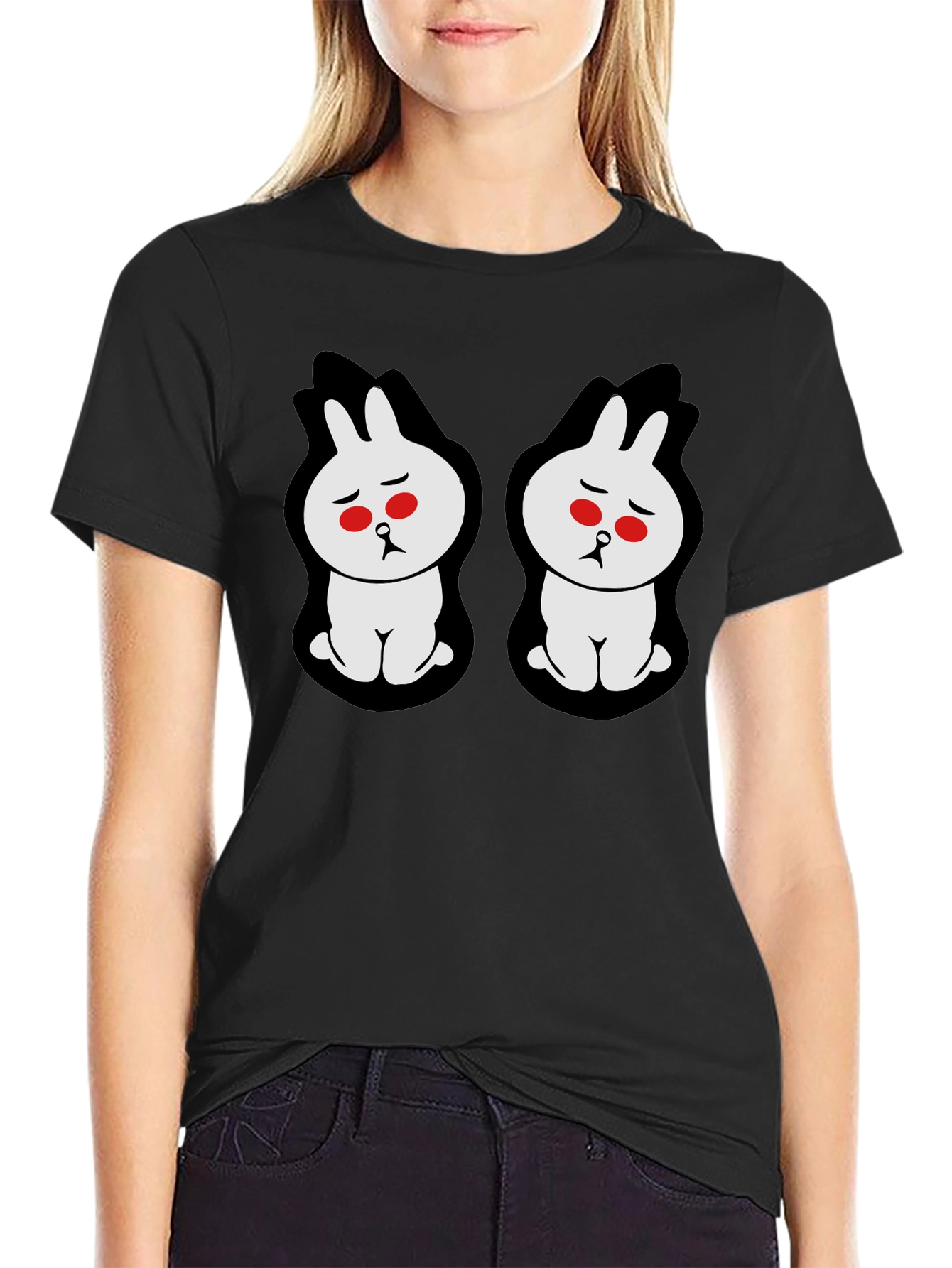 Sad Bunny Graphic Tee - Black Cotton Blend