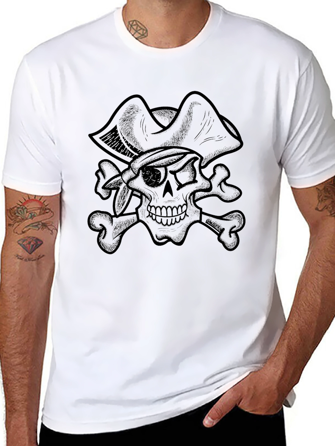 Pirate Skull Graphic Tee - Black Cotton T-Shirt