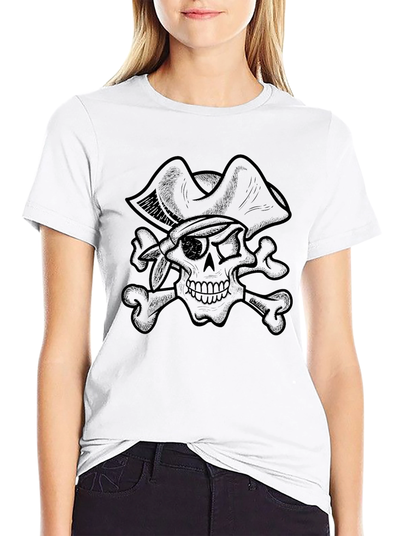 Pirate Skull Graphic Tee - Black Cotton T-Shirt
