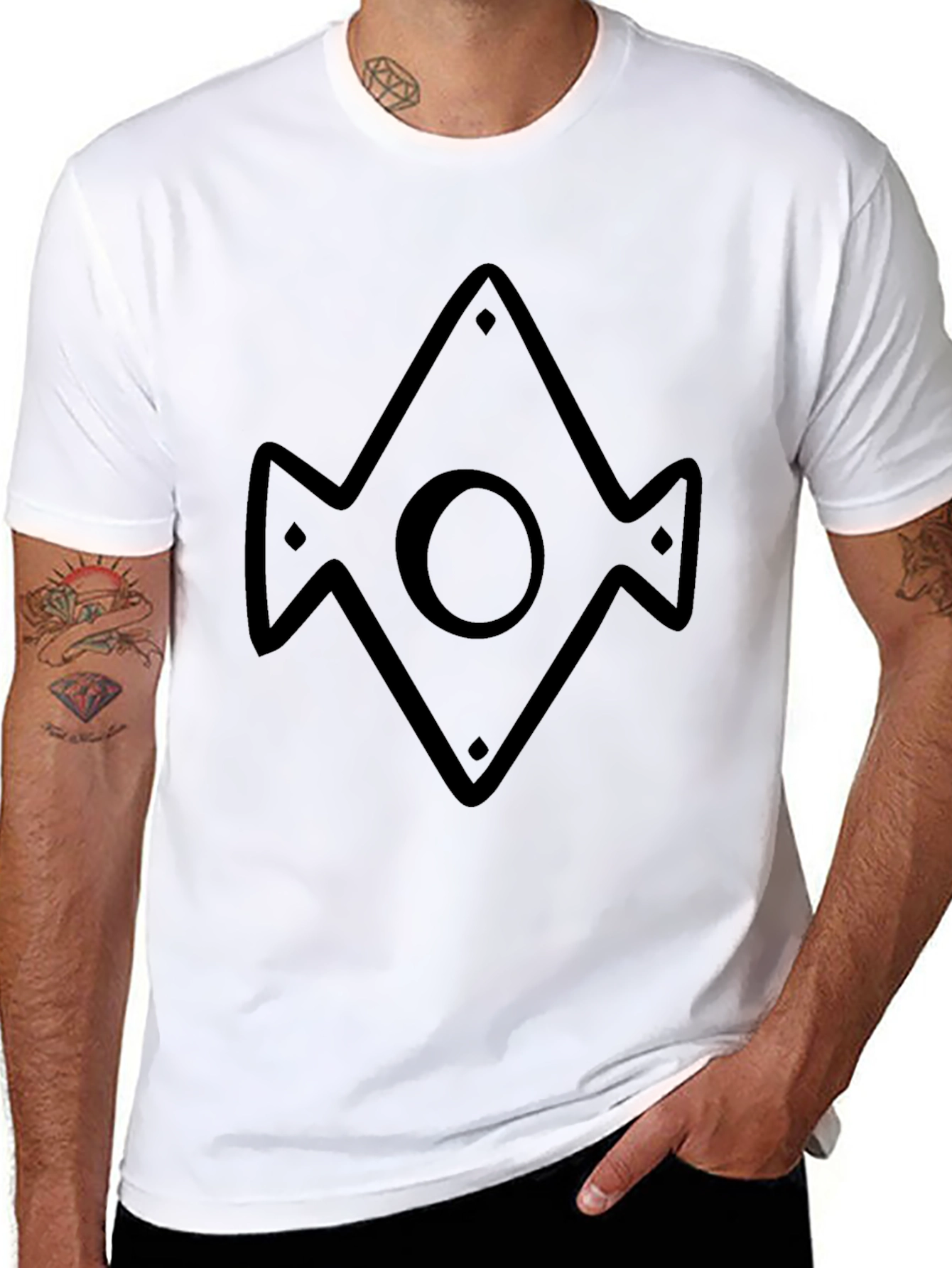 Geometric Diamond Pattern Black T-Shirt