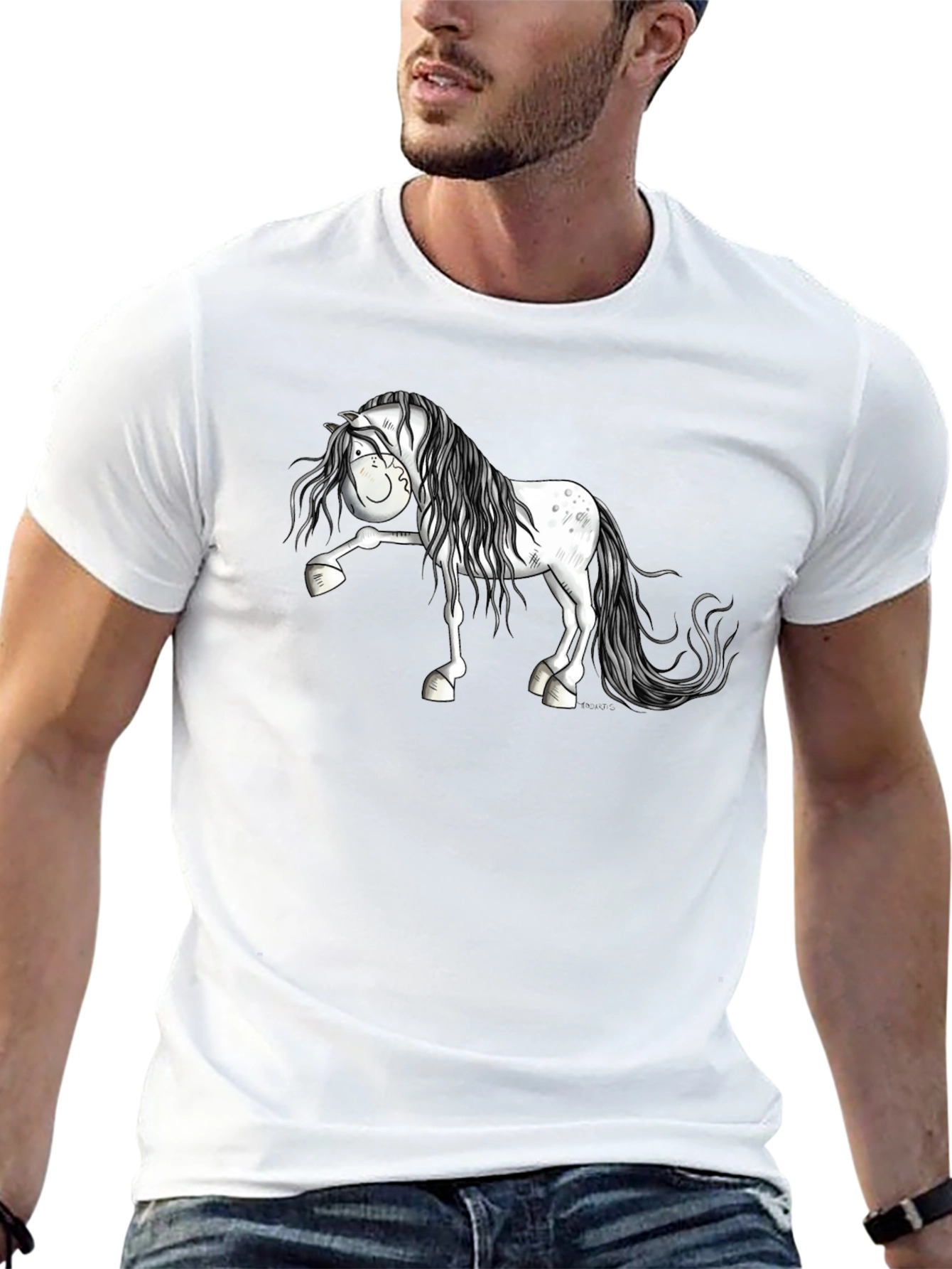 Horse Cartoon Black T-Shirt