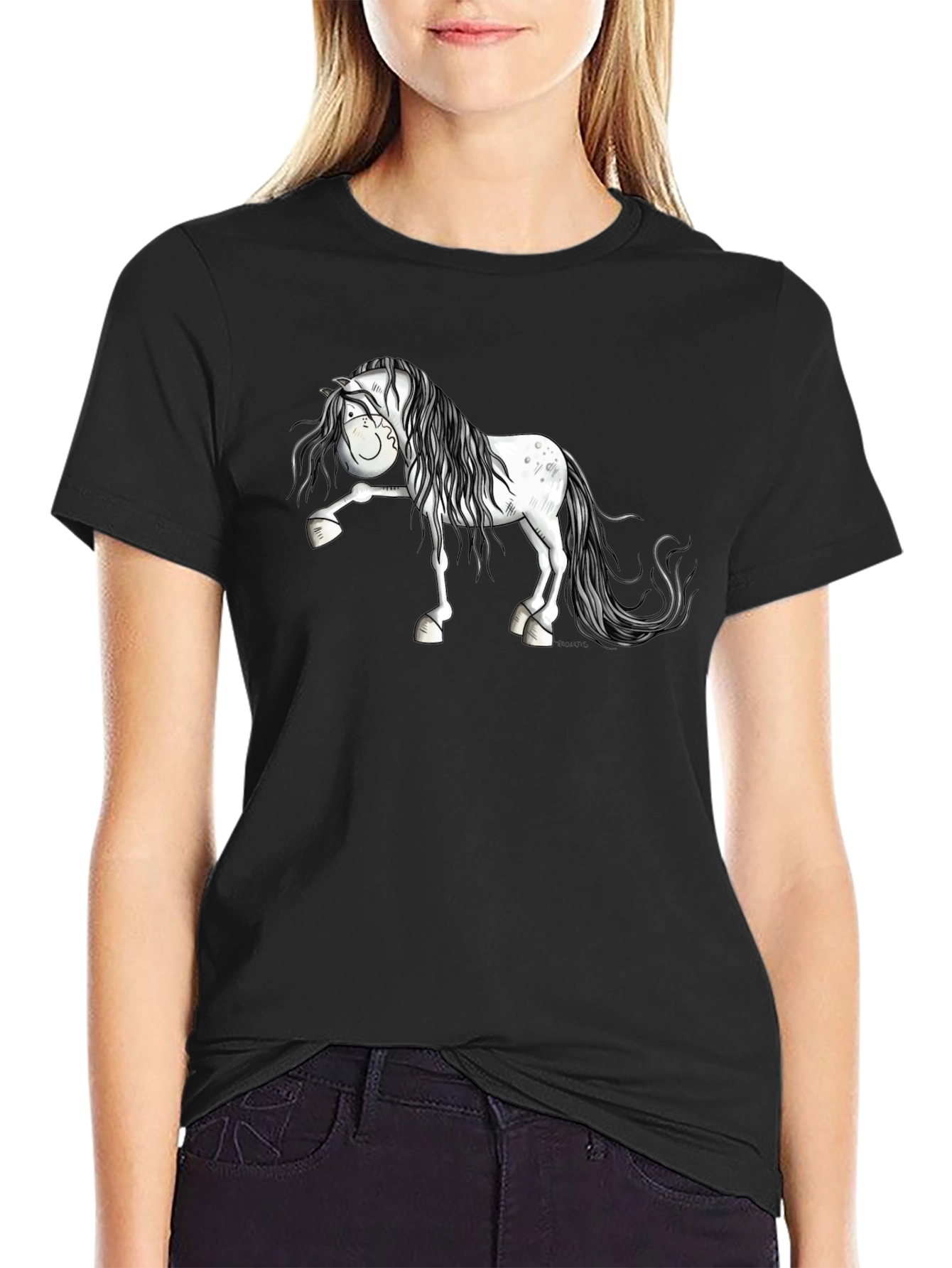 Horse Cartoon Black T-Shirt